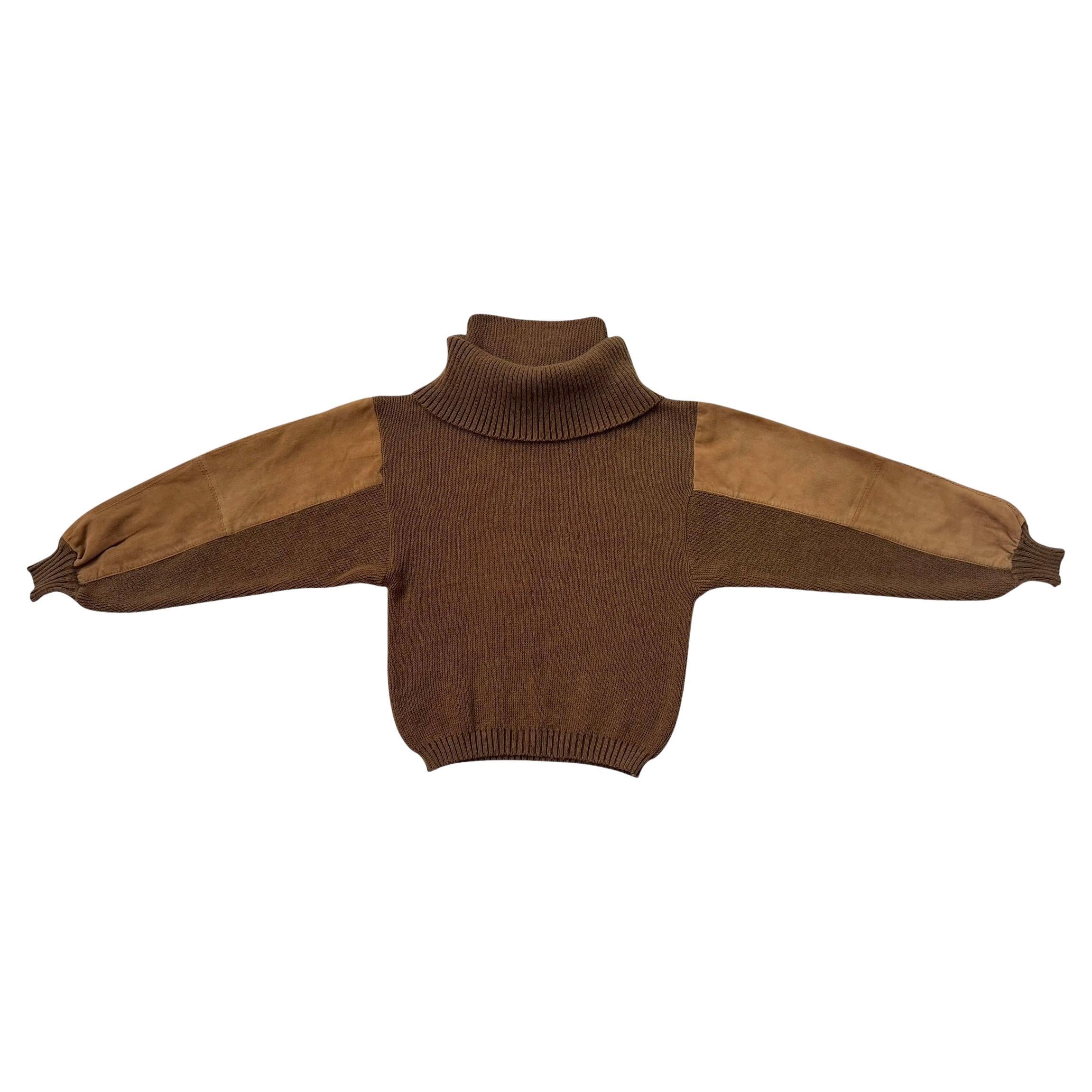 Mondrian Rollkragenpullover aus Wolle mit Wildledereinsätzen an den Ärmeln im Angebot
