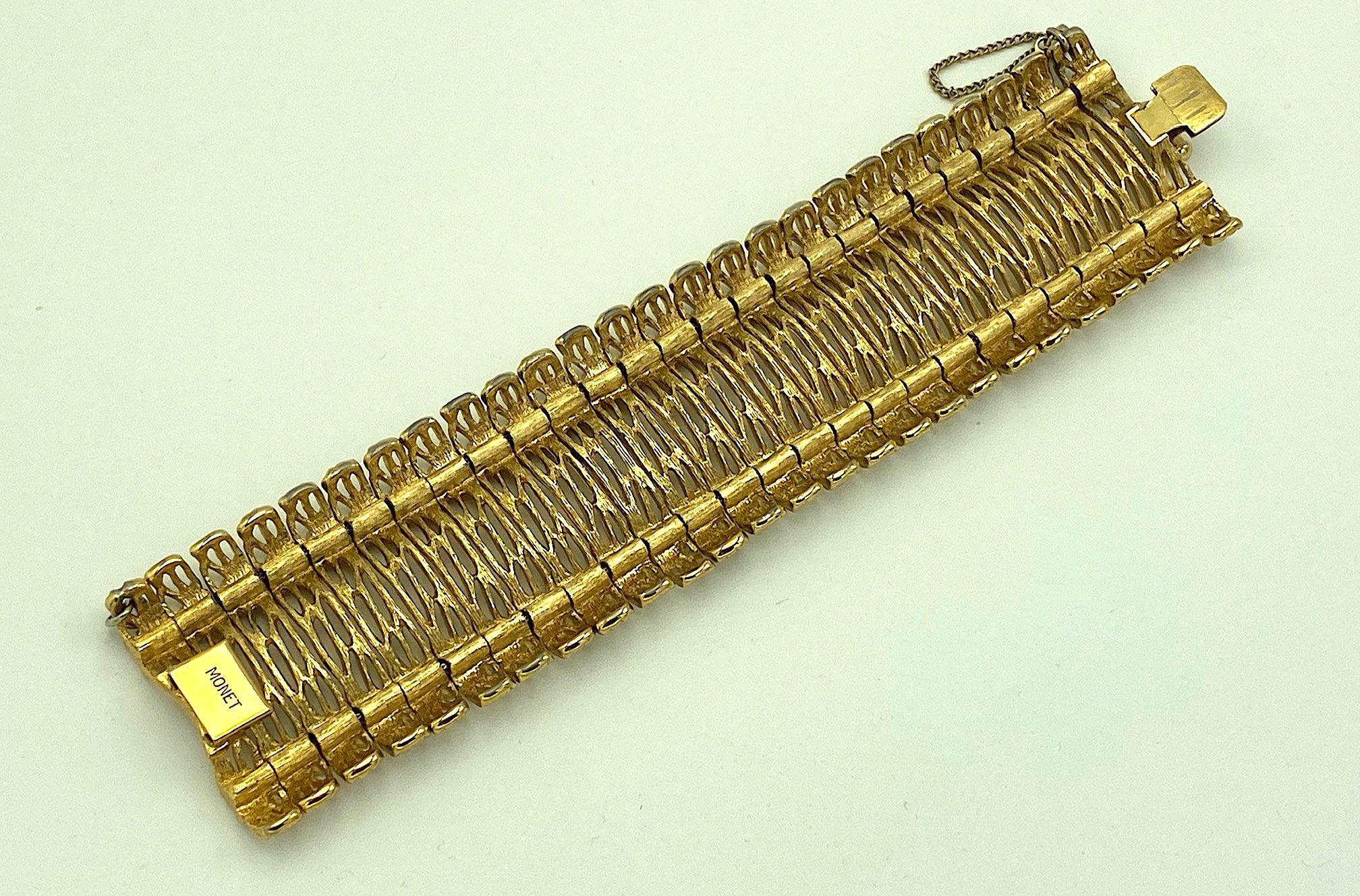 Monet 1960s Openwork & Abstract Wide Gold Bracelet 3
