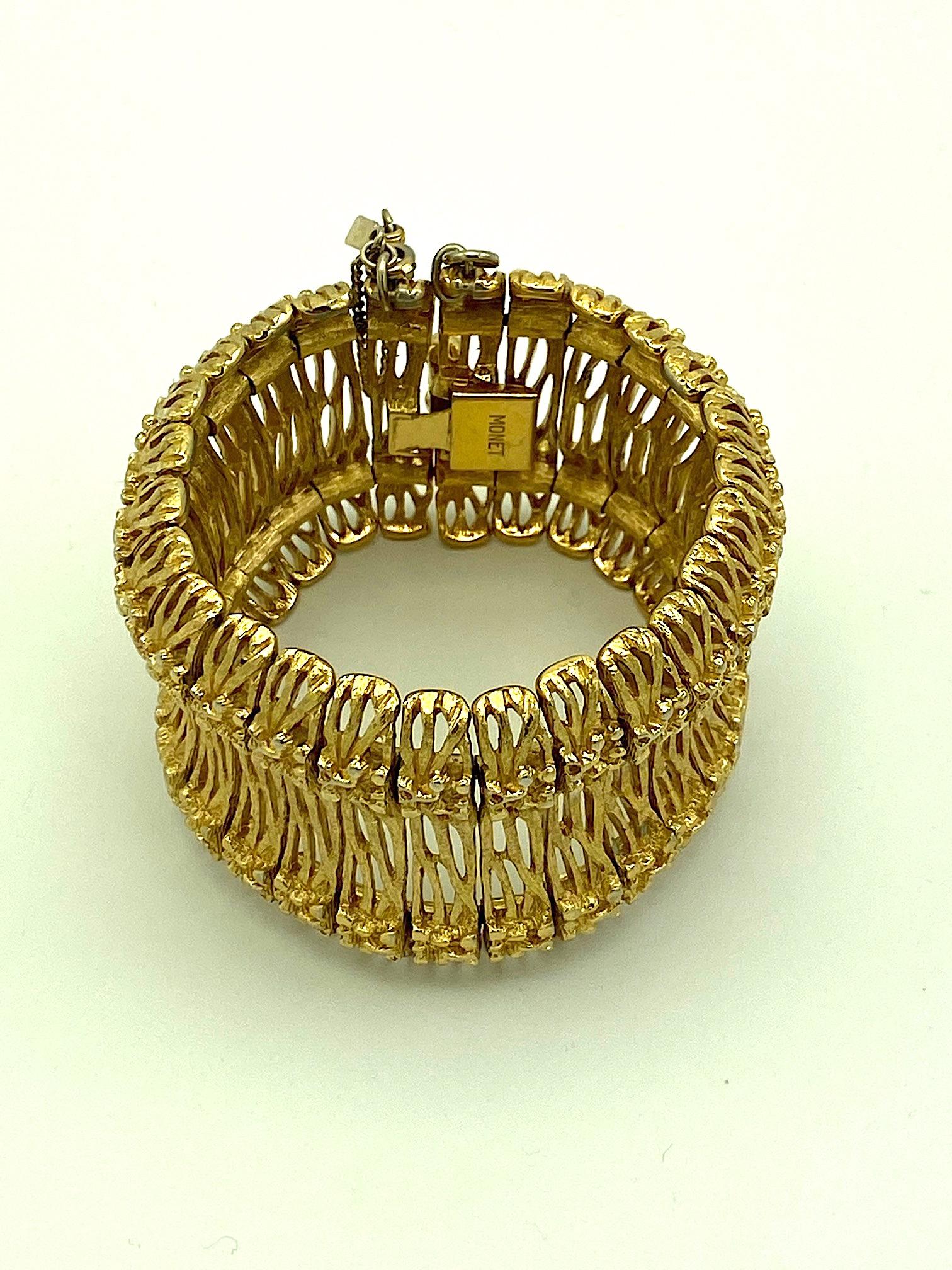 Monet 1960s Openwork & Abstract Wide Gold Bracelet 5