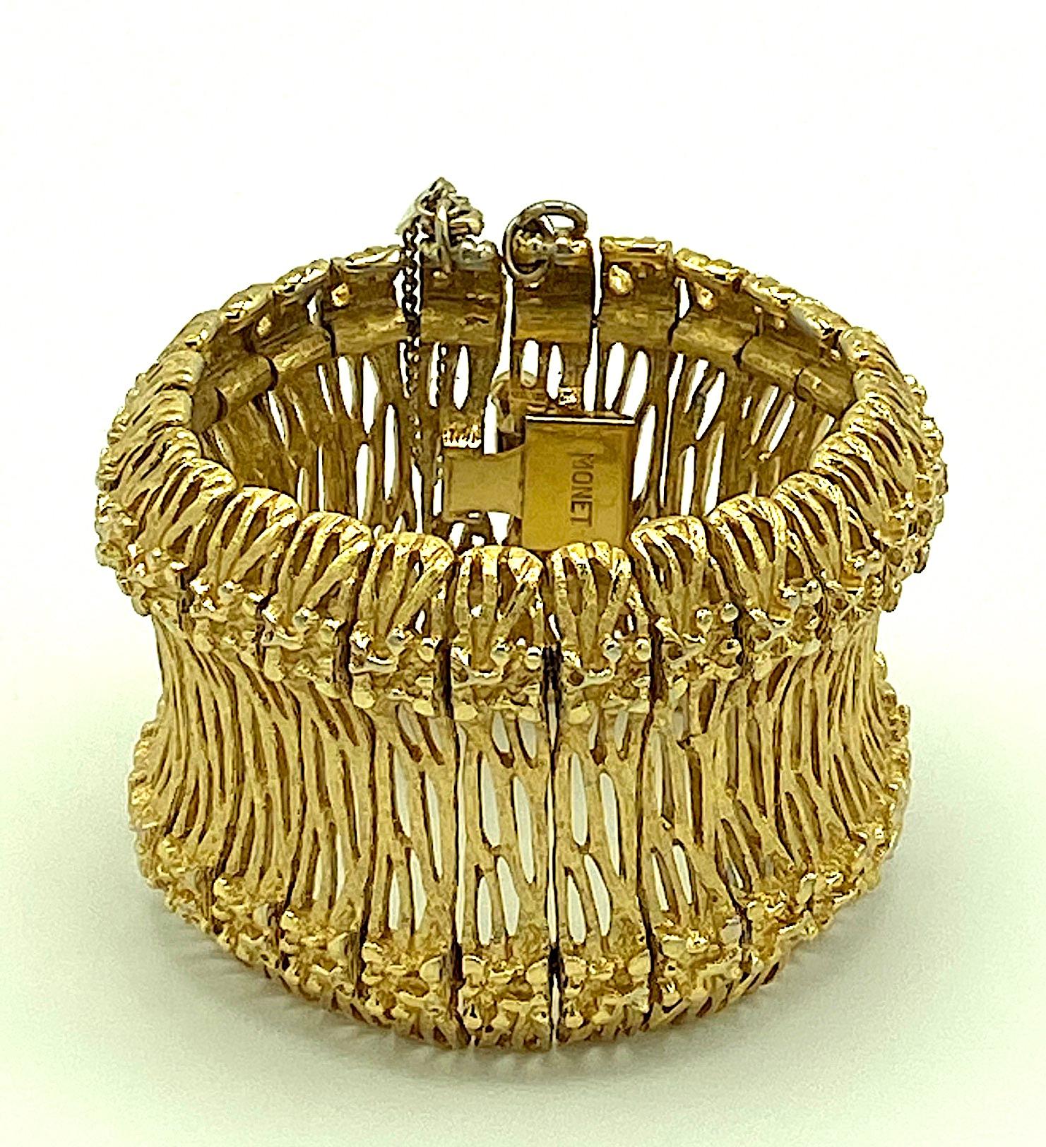 Monet 1960s Openwork & Abstract Wide Gold Bracelet 6