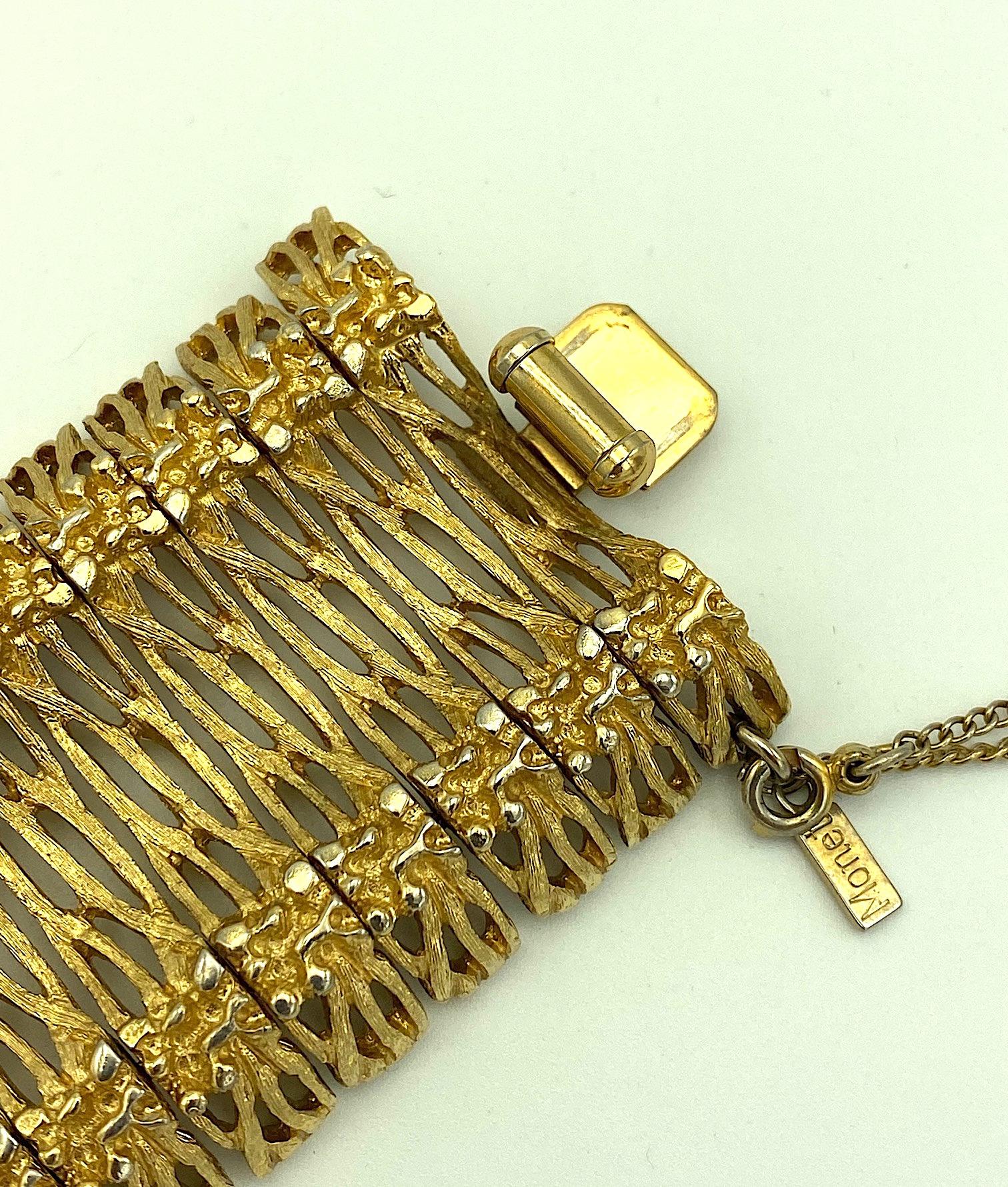 Monet 1960s Openwork & Abstract Wide Gold Bracelet In Good Condition In New York, NY