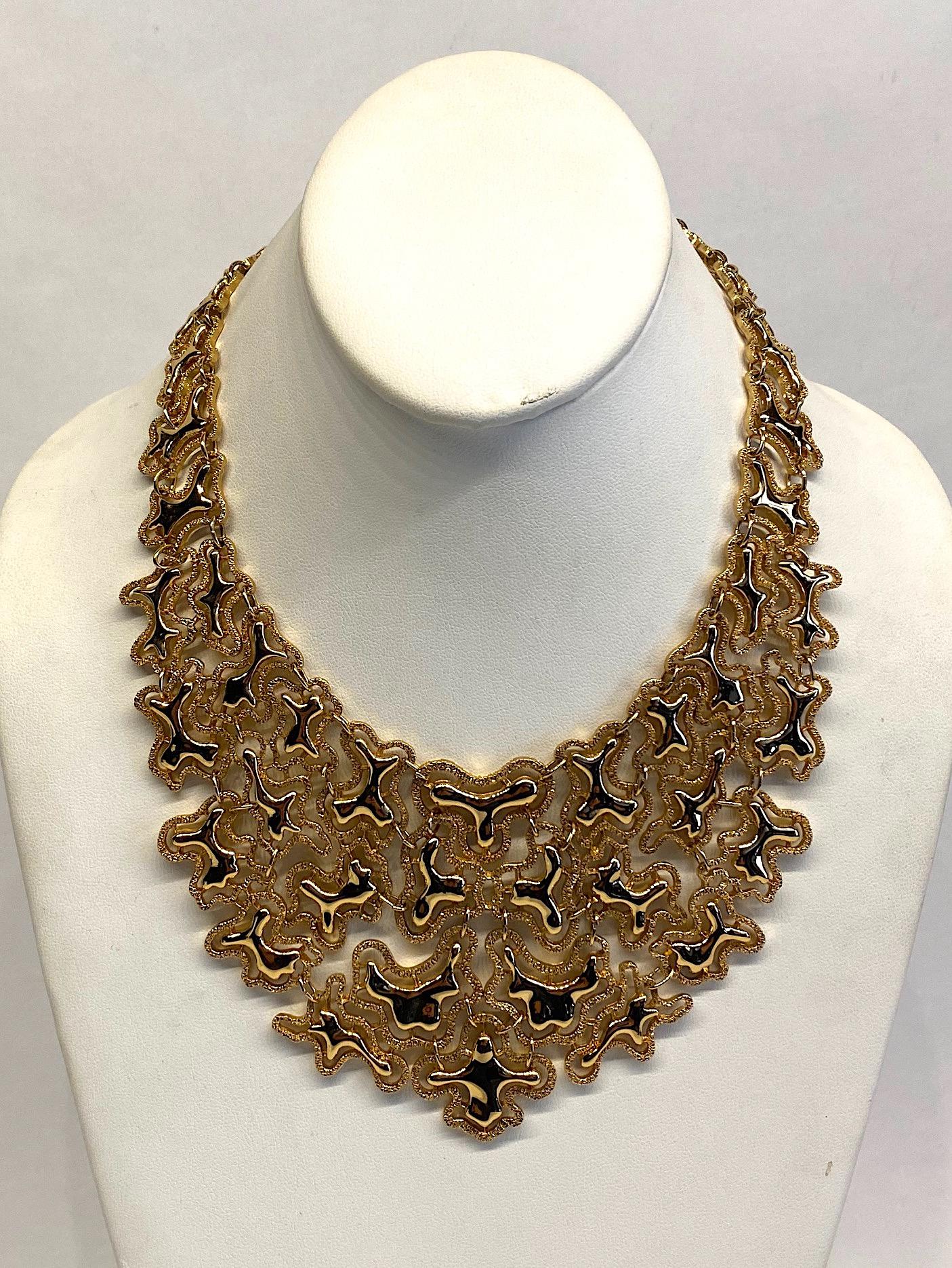 Truly a beautiful and artistic necklace from Monet's 1974 collection called Mandira. The necklace was designed by Elda Krecic. Elda was one of very few women designers in the fashion jewelry business. Previously, she worked for Nettie Rosenstien for