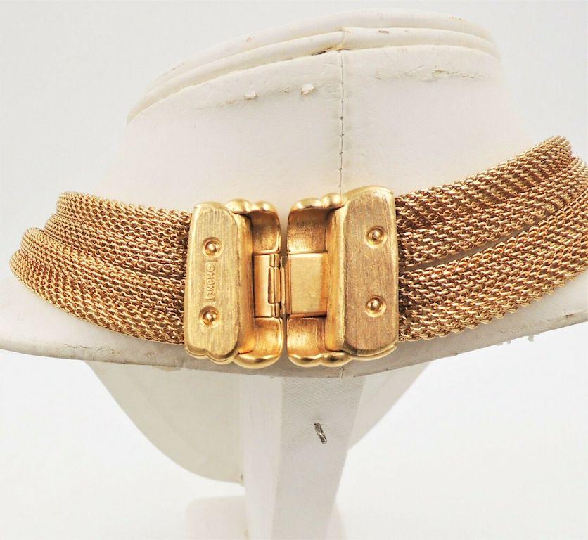 Monet 1980s Art Deco Revival Gold Mesh Collar Necklace 5