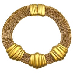 Monet 1980s Art Deco Revival Gold Mesh Collar Necklace