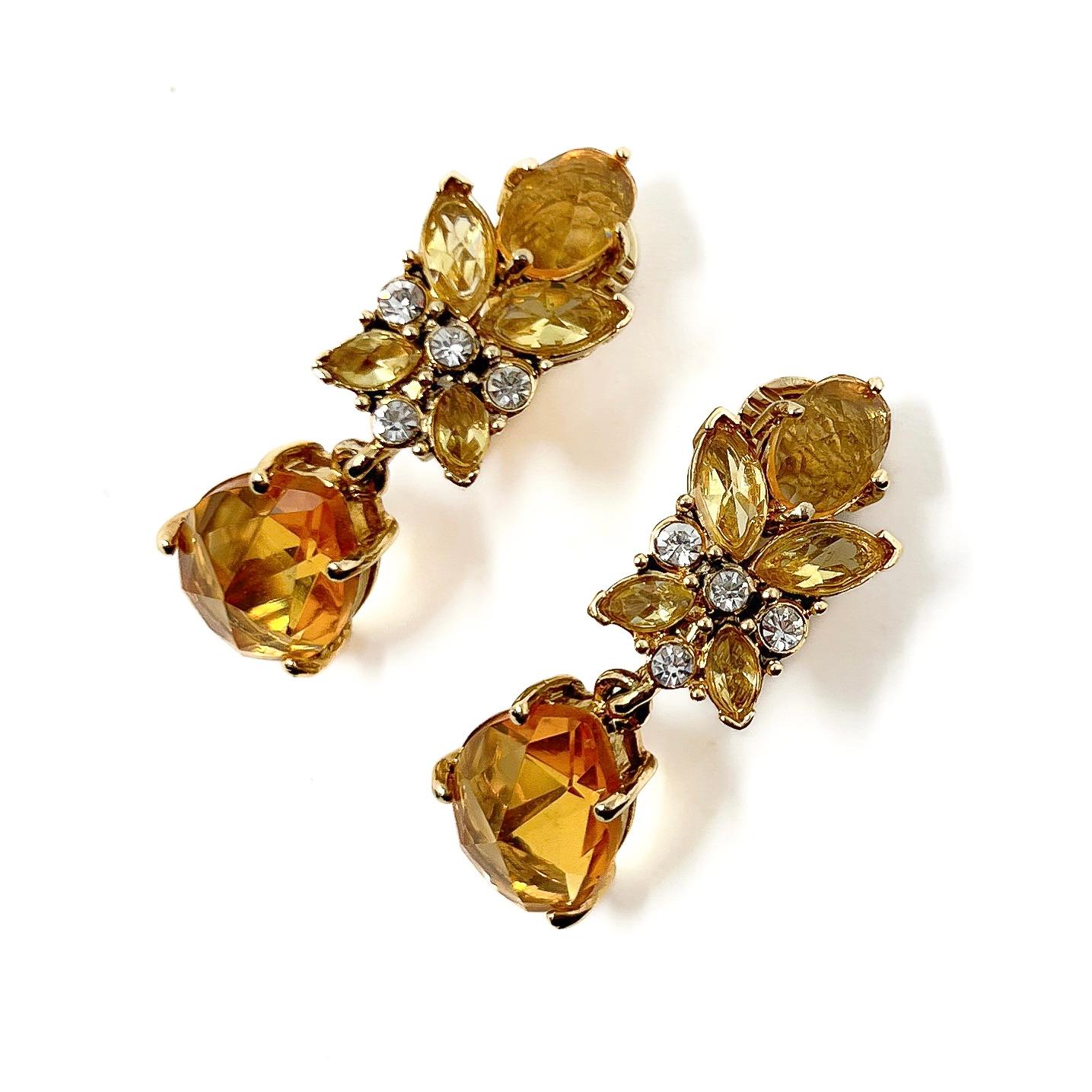 Monet 1990s Gold Plate and Citrine Glass Vintage Necklace and Earrings Set For Sale 7