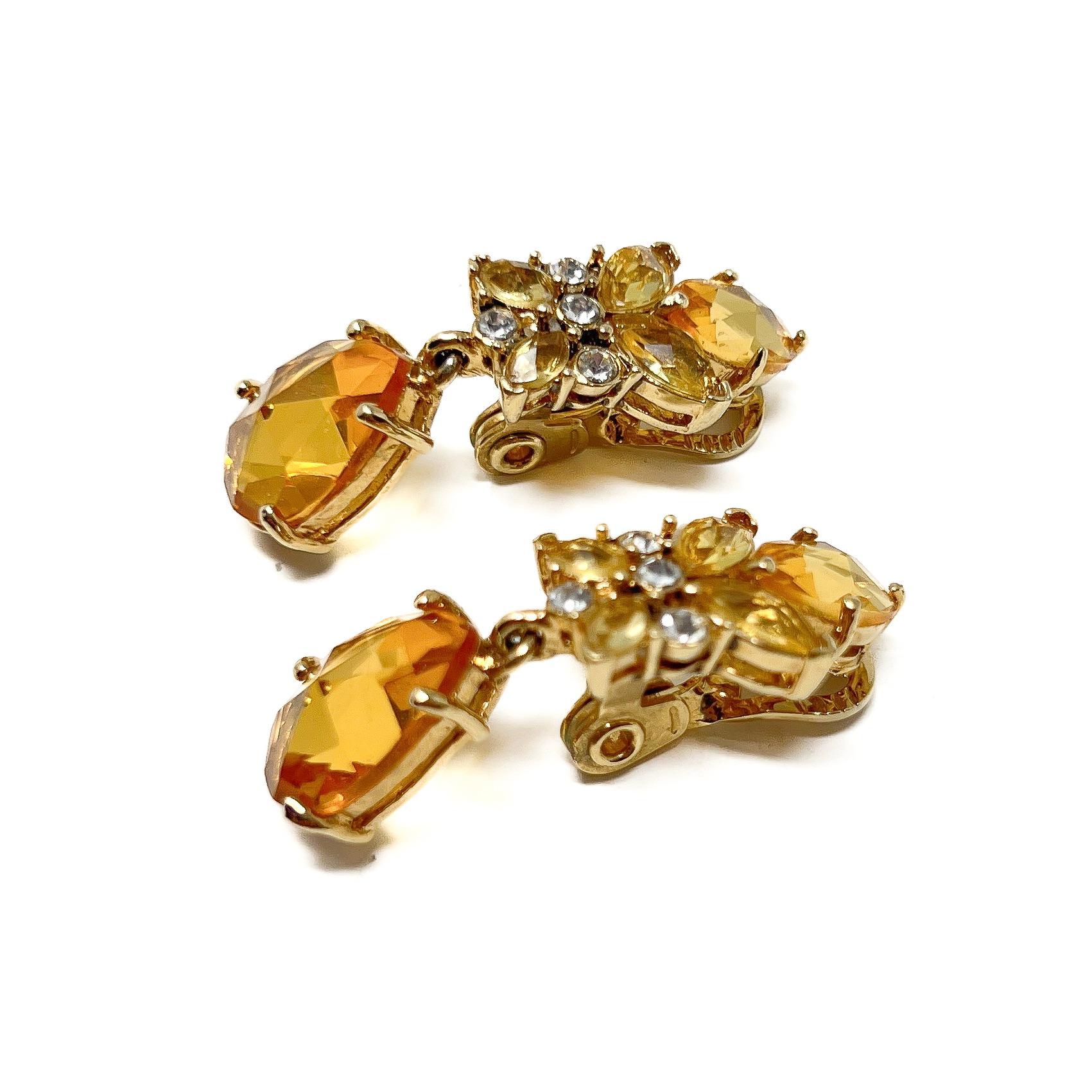 Monet 1990s Gold Plate and Citrine Glass Vintage Necklace and Earrings Set For Sale 8