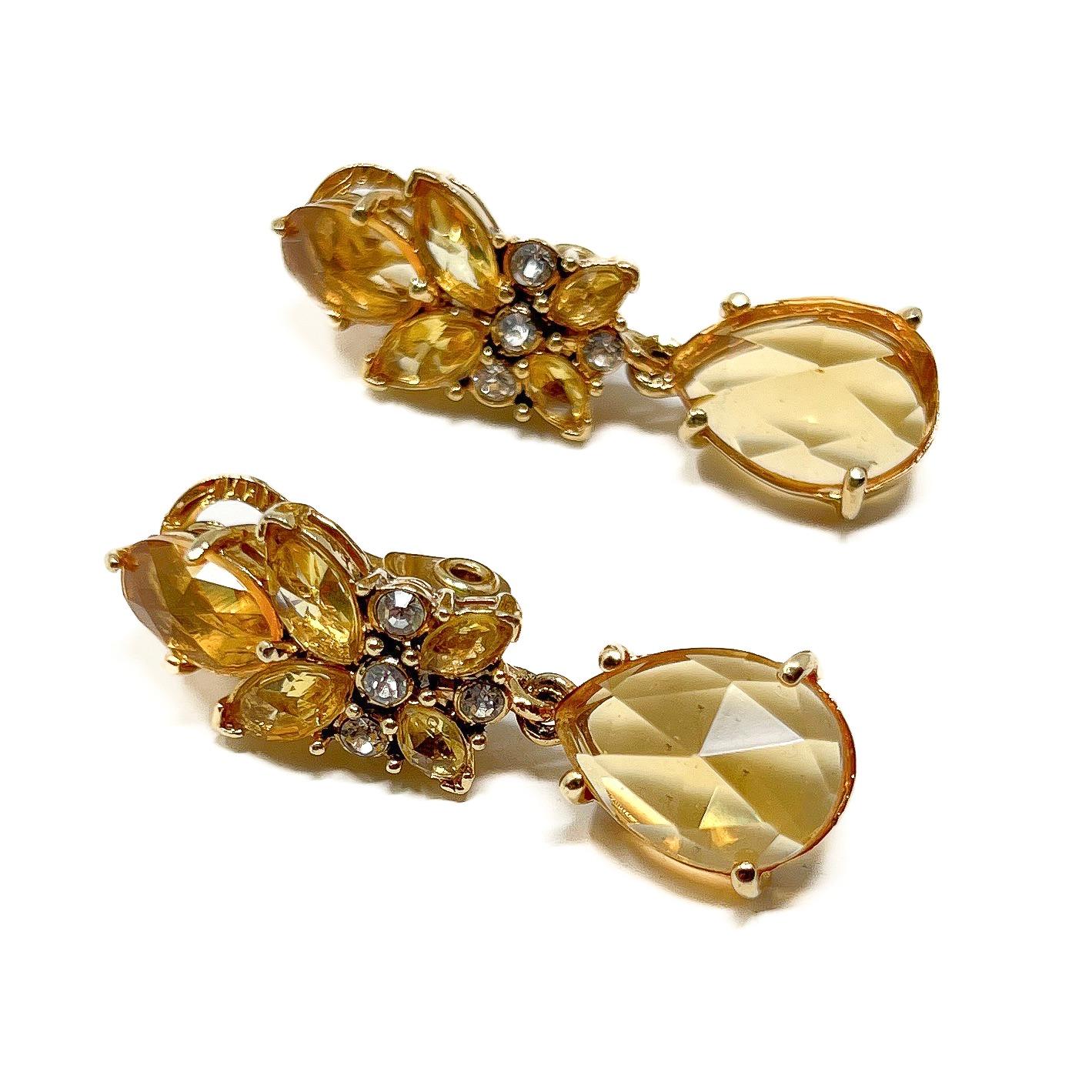 Monet 1990s Gold Plate and Citrine Glass Vintage Necklace and Earrings Set For Sale 9