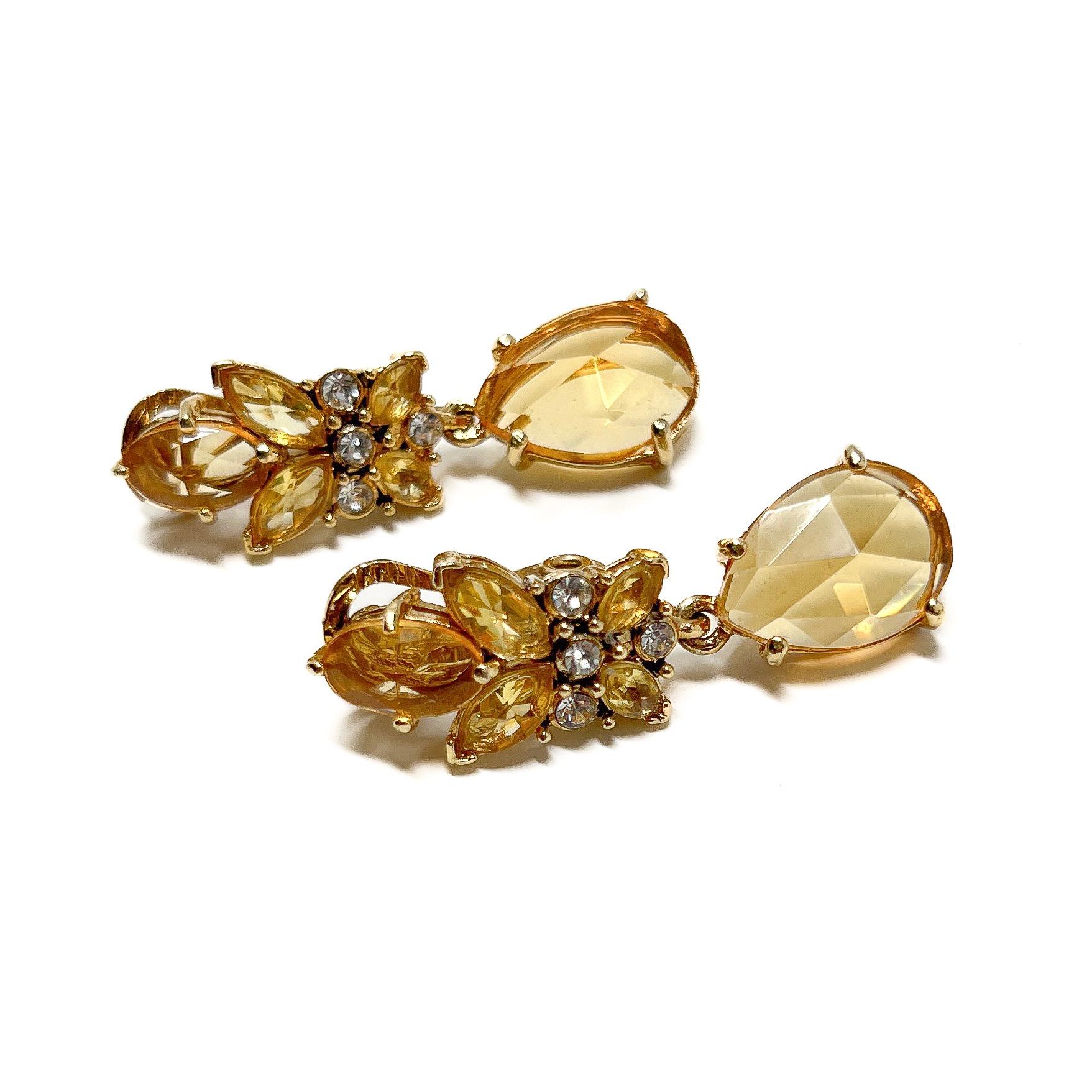 Monet 1990s Gold Plate and Citrine Glass Vintage Necklace and Earrings Set For Sale 10