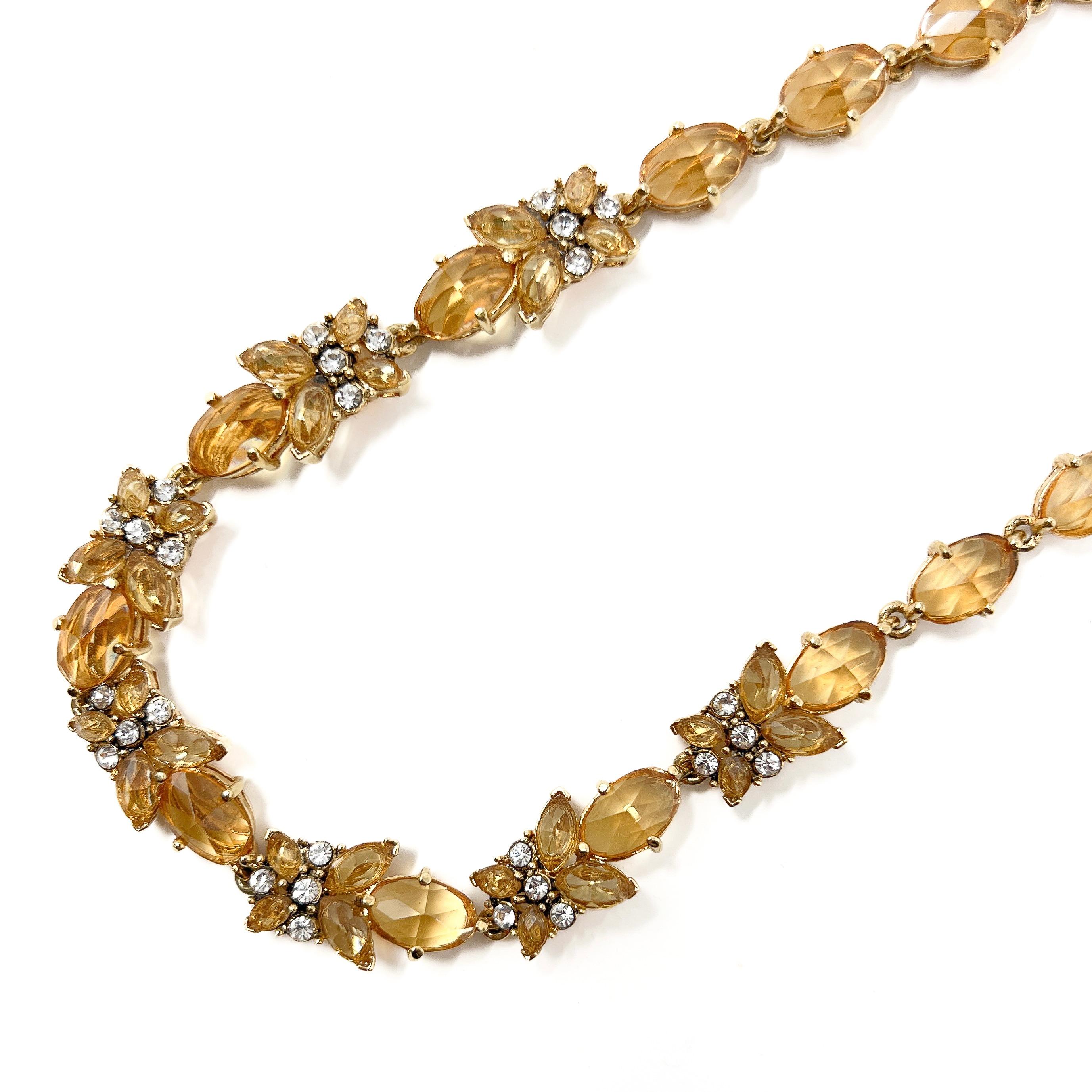 Monet 1990s Gold Plate and Citrine Glass Vintage Necklace and Earrings Set For Sale 5