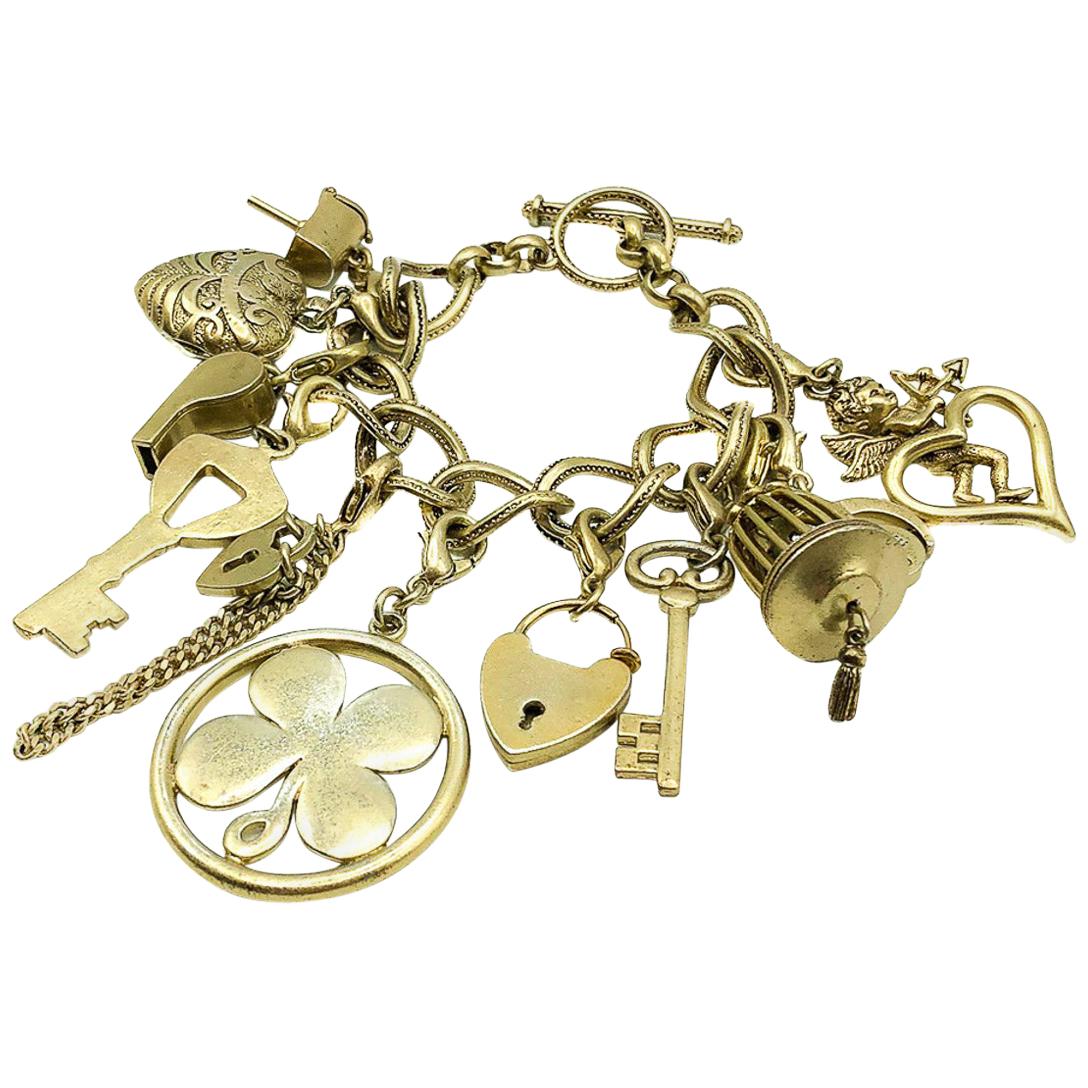 Monet 75th Antiqued Gold Anniversary Statement Talisman Charm Bracelet 2000s