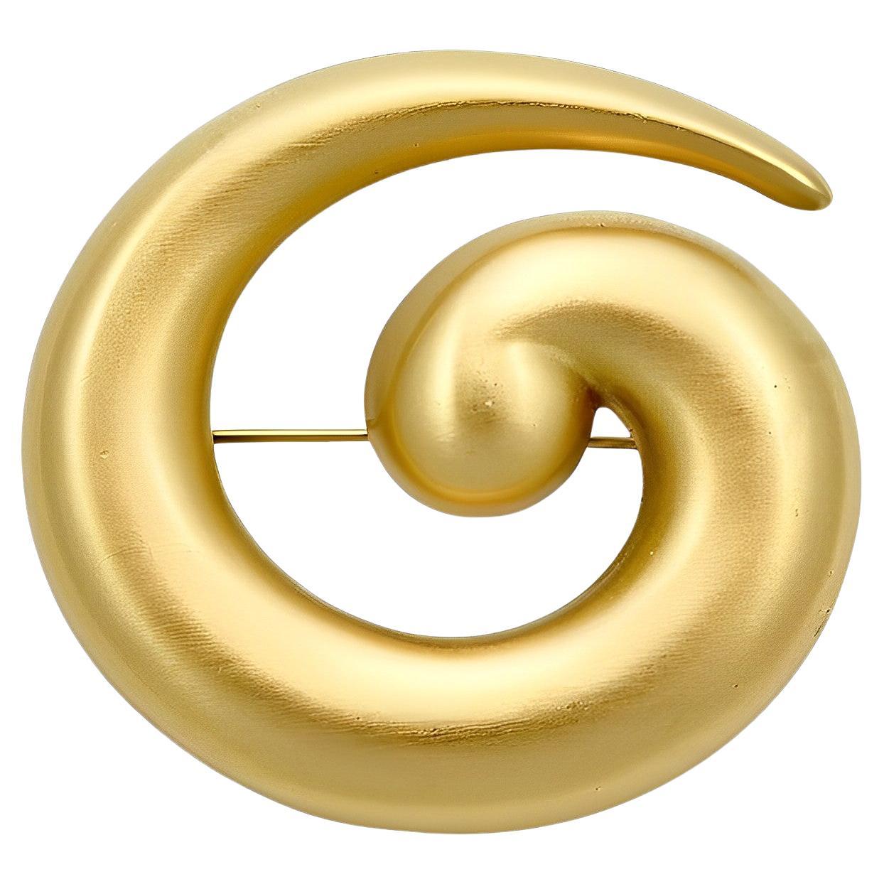 Monet Brushed Gold Plated Swirl Brooch circa 1980s