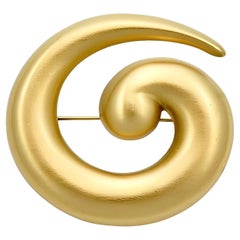 Vintage Monet Brushed Gold Plated Swirl Brooch circa 1980s