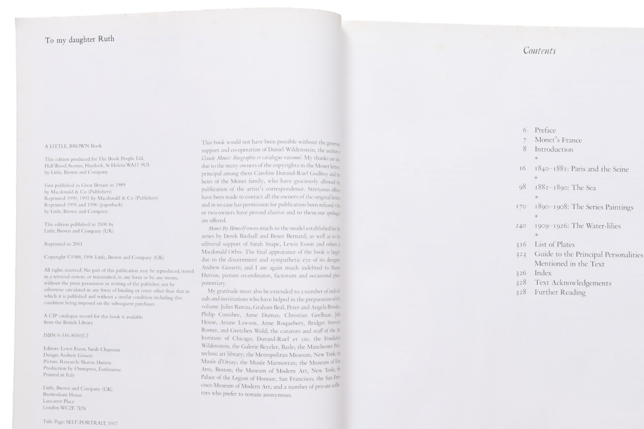 Monet by Himself, a cura di Richard Kendall. Libro con copertina rigida, pubblicato nel 2001 da Little, Brown and Company di London. Stampato in Italia, illustrato, 328 pagine.