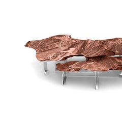 Monet Center Table with Copper Leaf over Aluminum Top and Acrylic Base