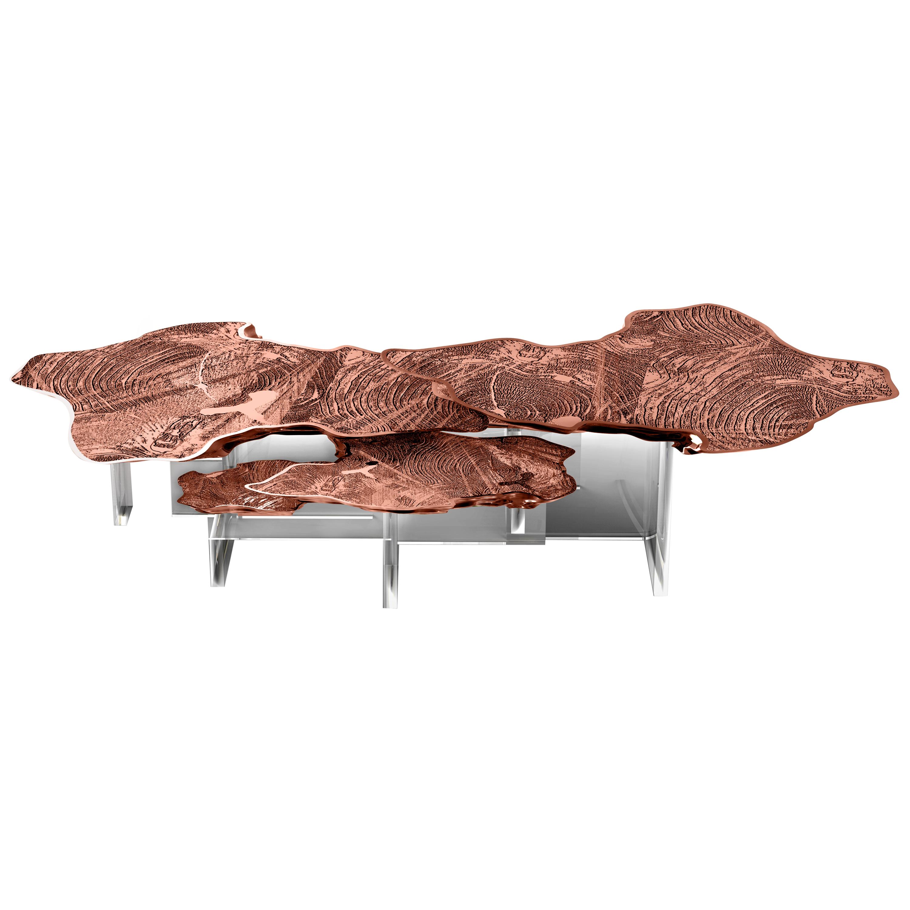 Monet Center Table with Copper Leaf over Aluminum Top and Acrylic Base