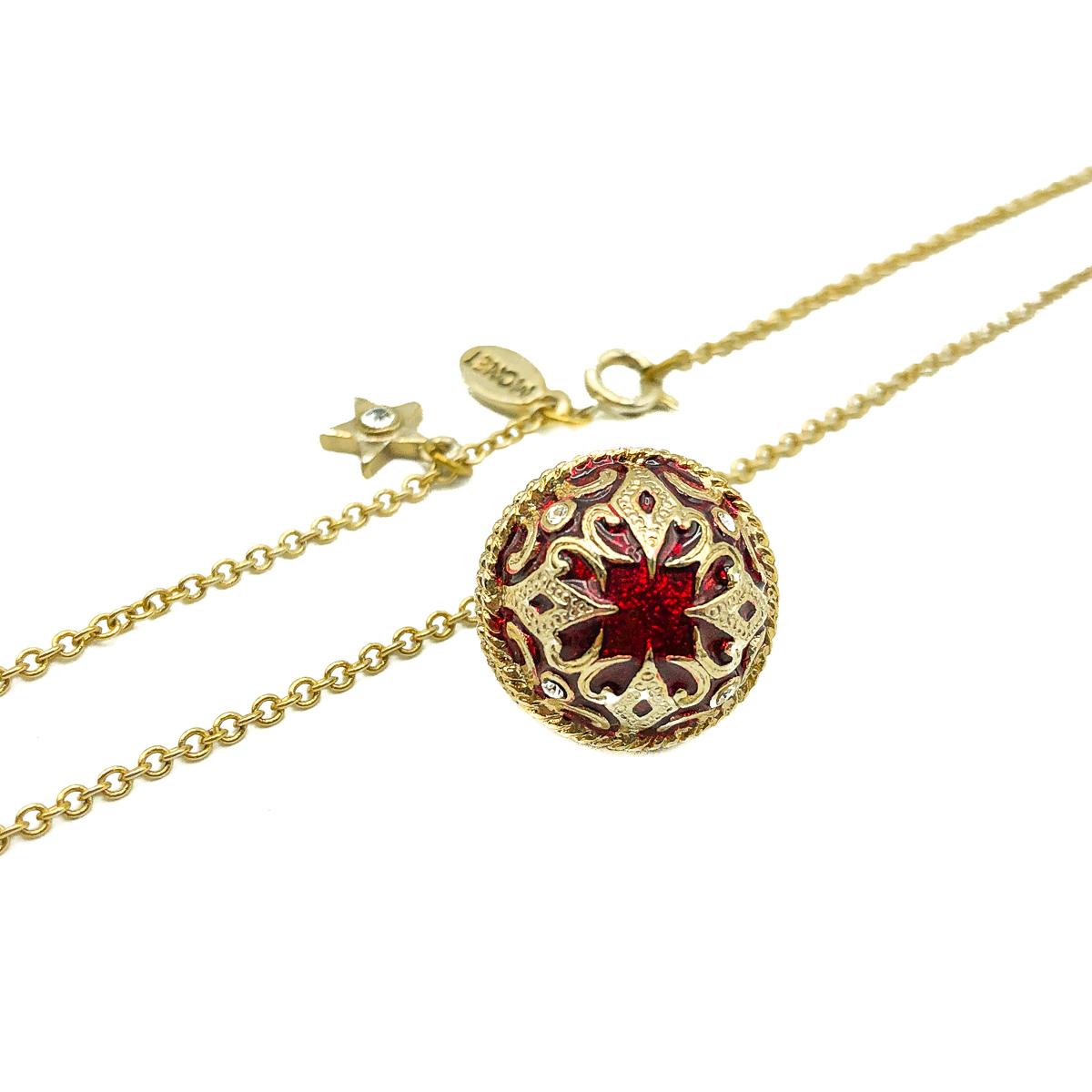 Monet Christmas Red Enamel Bauble Necklace & Bauble Box 2008 In Good Condition For Sale In Wilmslow, GB