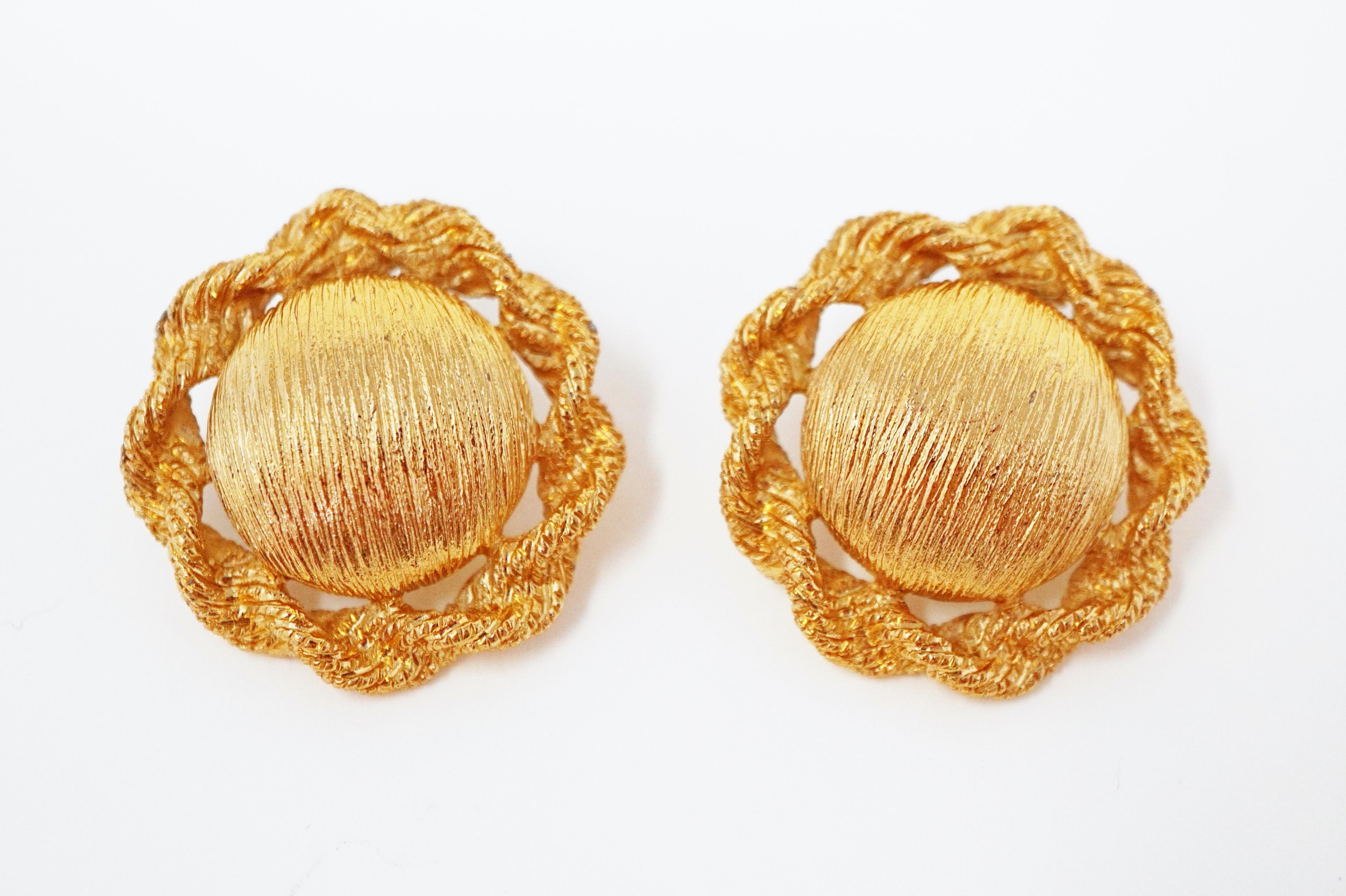 Textured Statement Earrings by Monet, Signed, circa 1955 In Excellent Condition In McKinney, TX