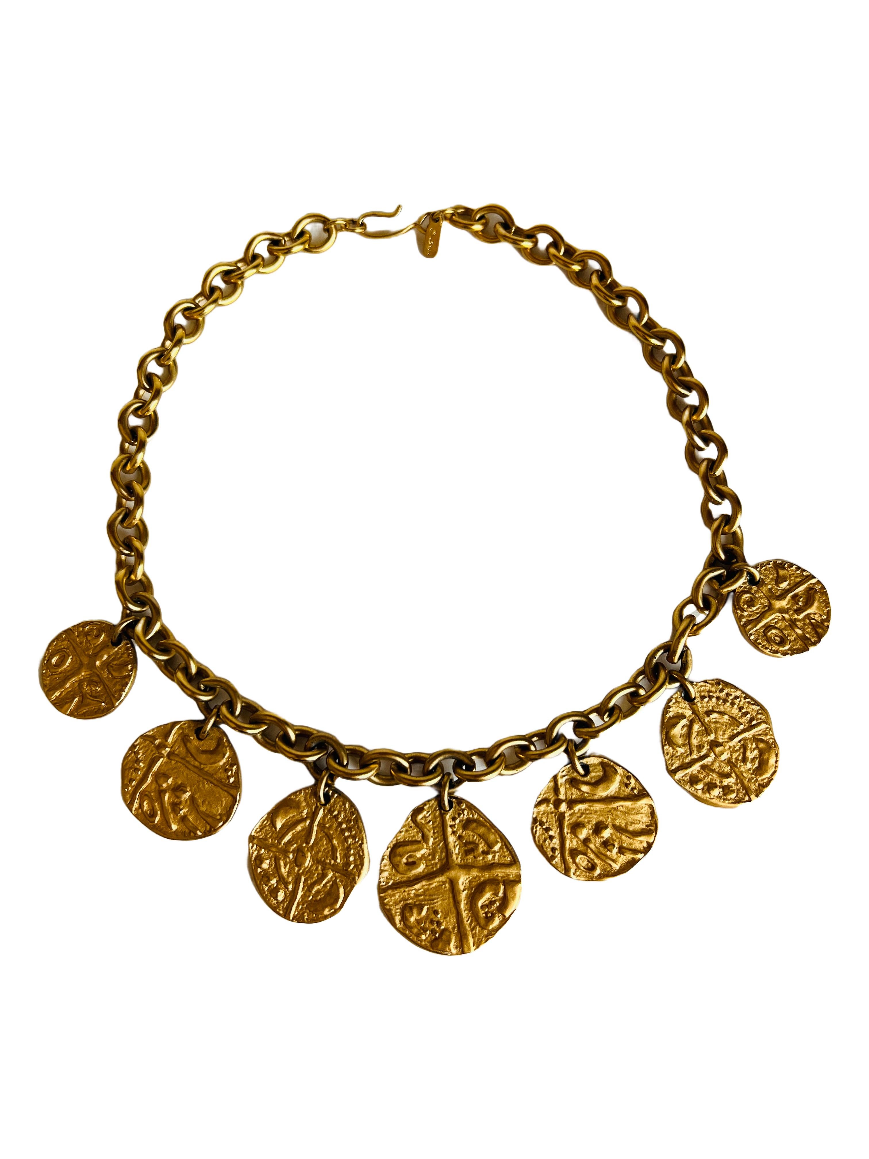 Women's Monet Gold Ancient Roman Byzantine Style Coin Medallion Necklace Chain Choker For Sale