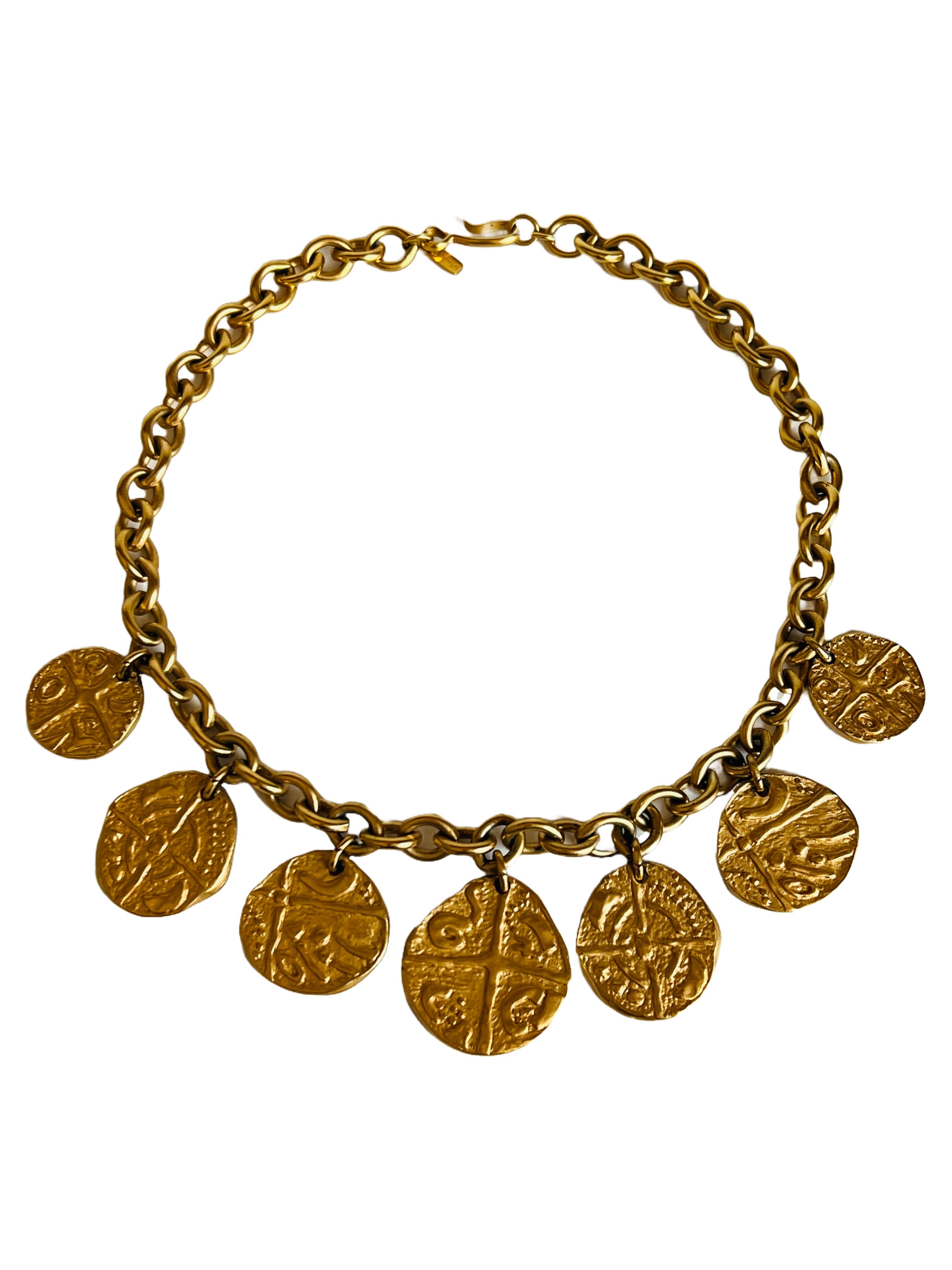 Monet Gold Ancient Roman Byzantine Style Coin Medallion Necklace Chain Choker For Sale 1