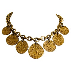 Monet Gold Ancient Roman Byzantine Style Coin Medallion Necklace Chain Choker