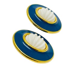 MONET gold enamel faux white coral designer runway clip on earrings