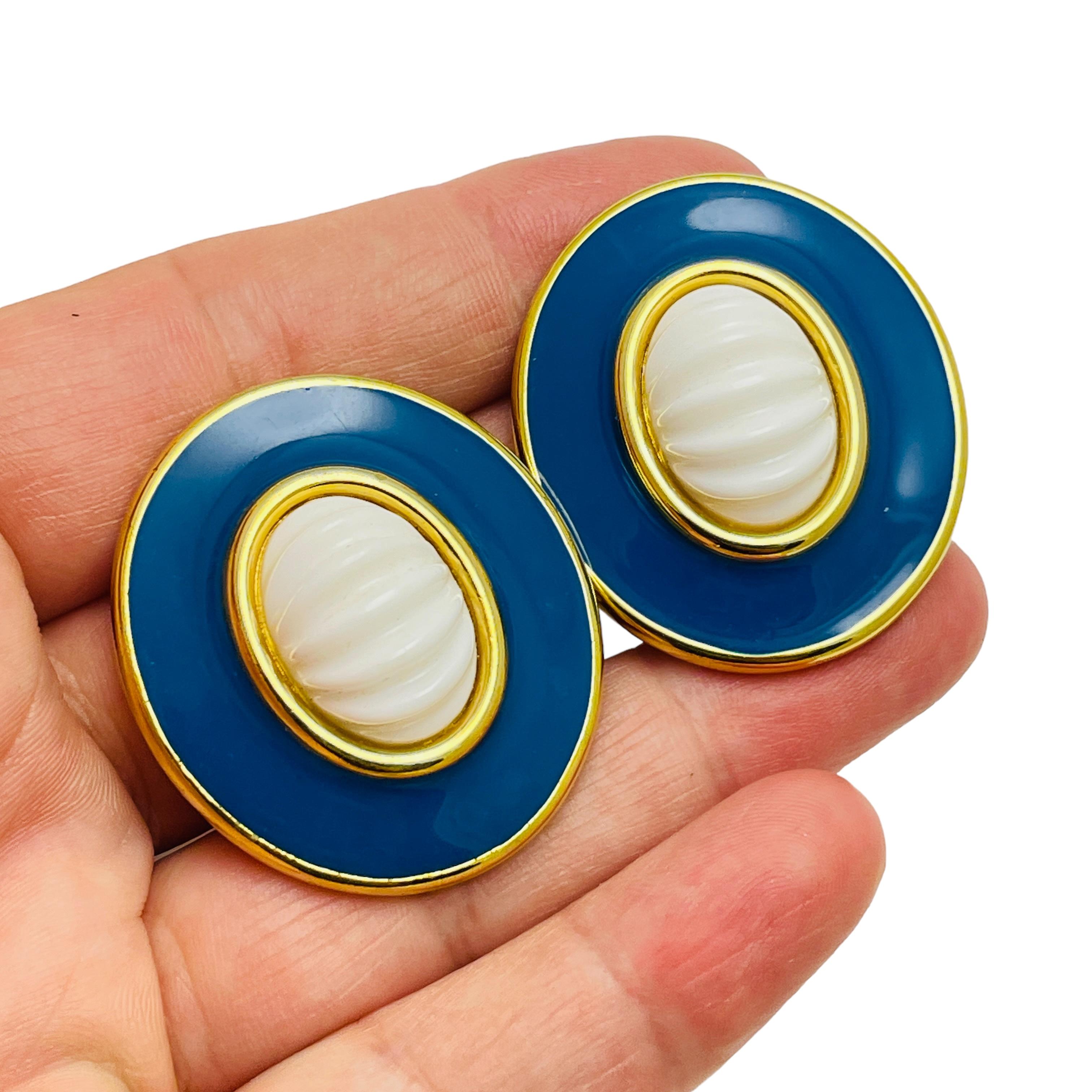 Women's MONET gold enamel faux white coral designer runway clip on earrings For Sale