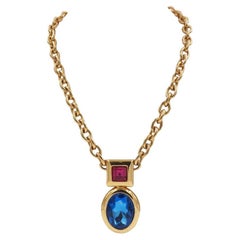 Monet Gold Necklace With Sapphire Blue Pendant