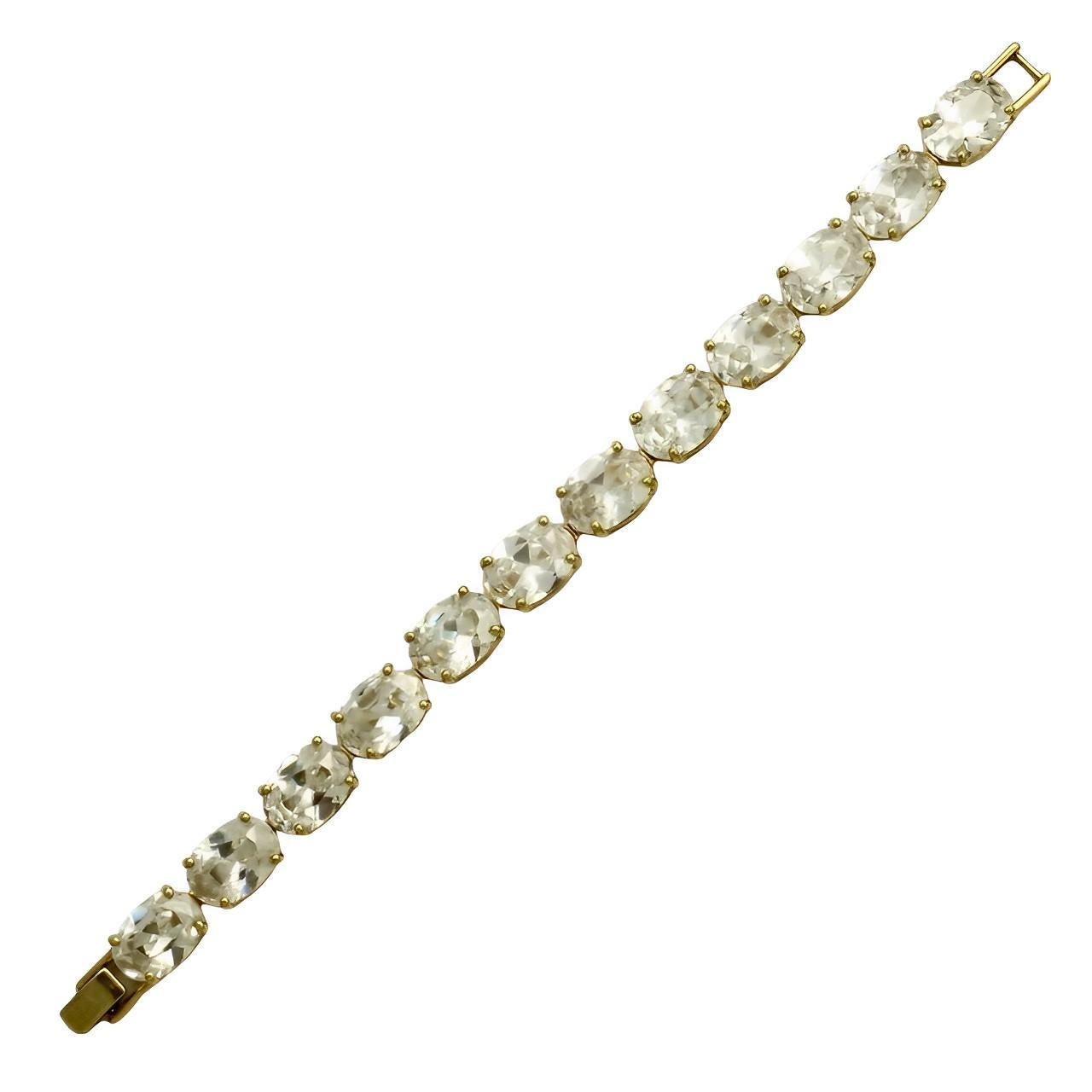 Monet - Bracelet à maillons en plaqué or et gros strass ovale transparent Unisexe en vente