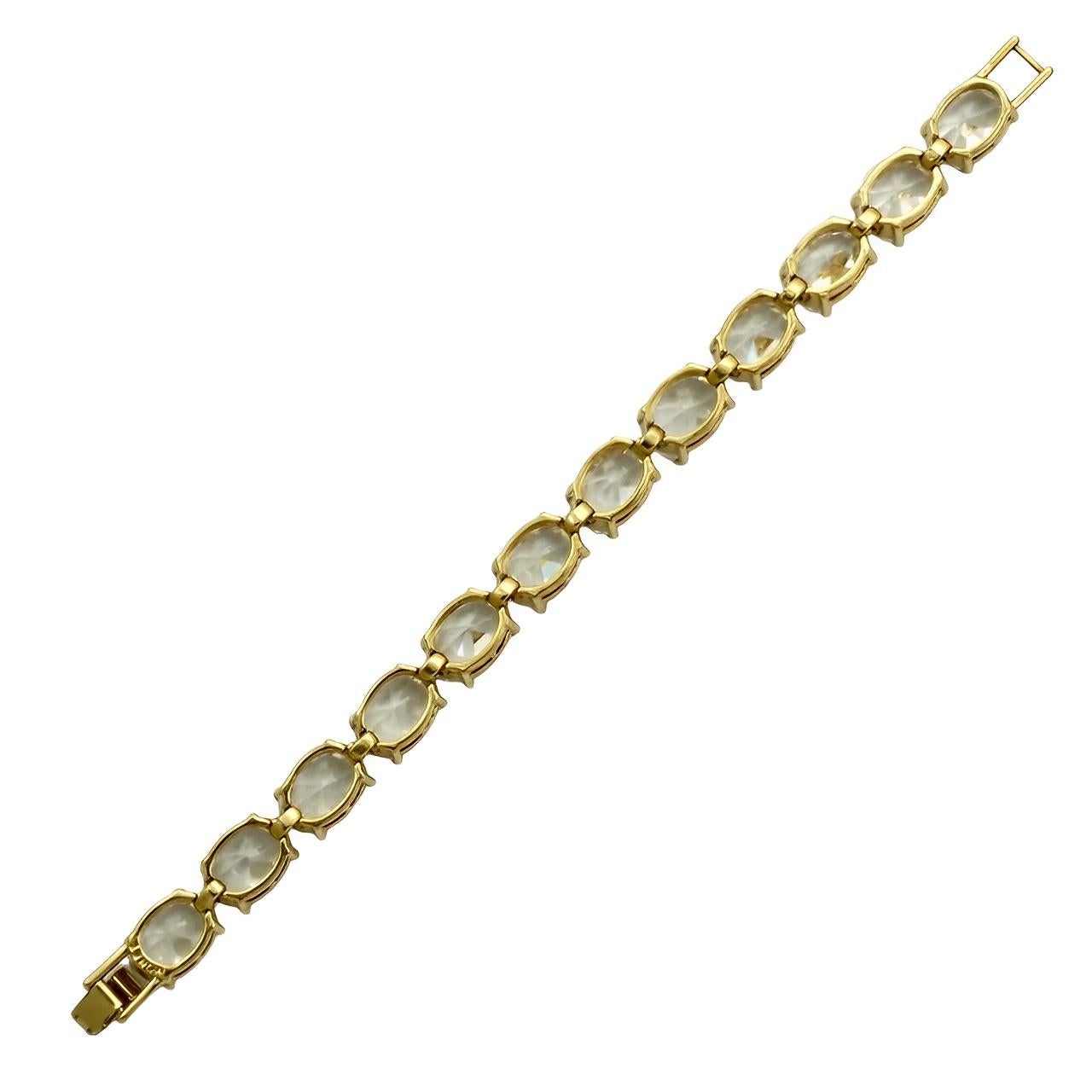 Monet Gold Plated and Large Clear Oval Rhinestone Link Bracelet In Good Condition For Sale In London, GB