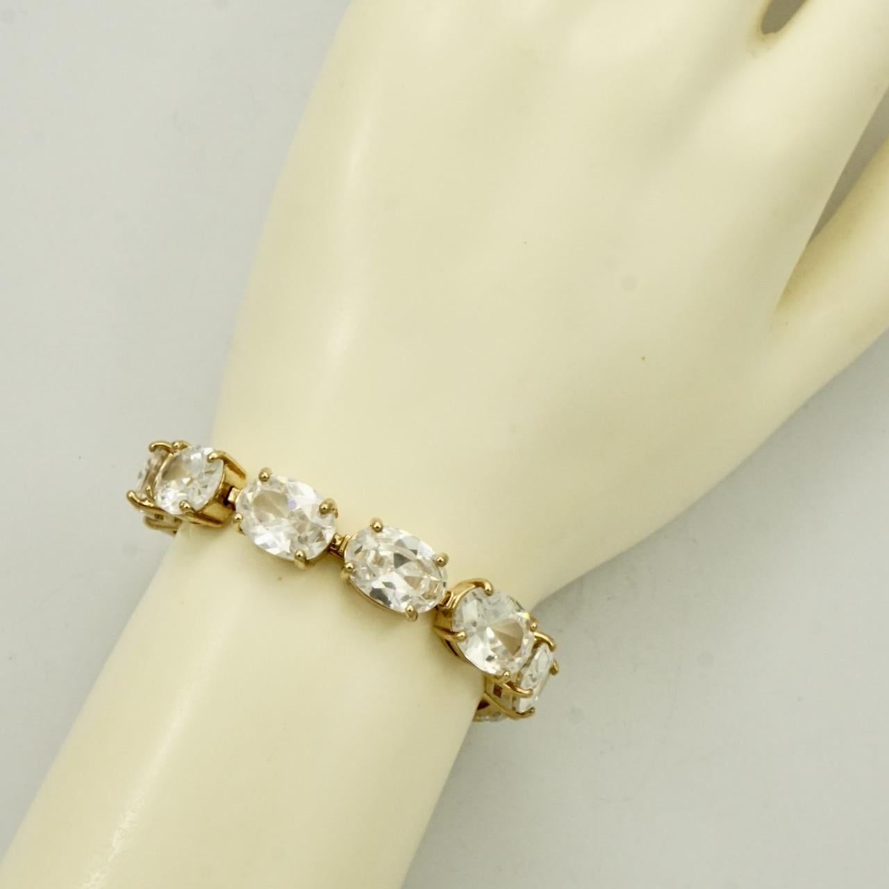 Monet Gold Plated and Large Clear Oval Rhinestone Link Bracelet For Sale 5