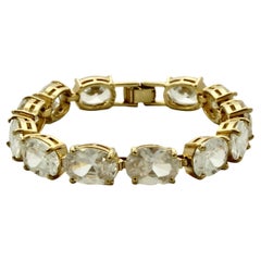 Retro Monet Gold Plated and Large Clear Oval Rhinestone Link Bracelet