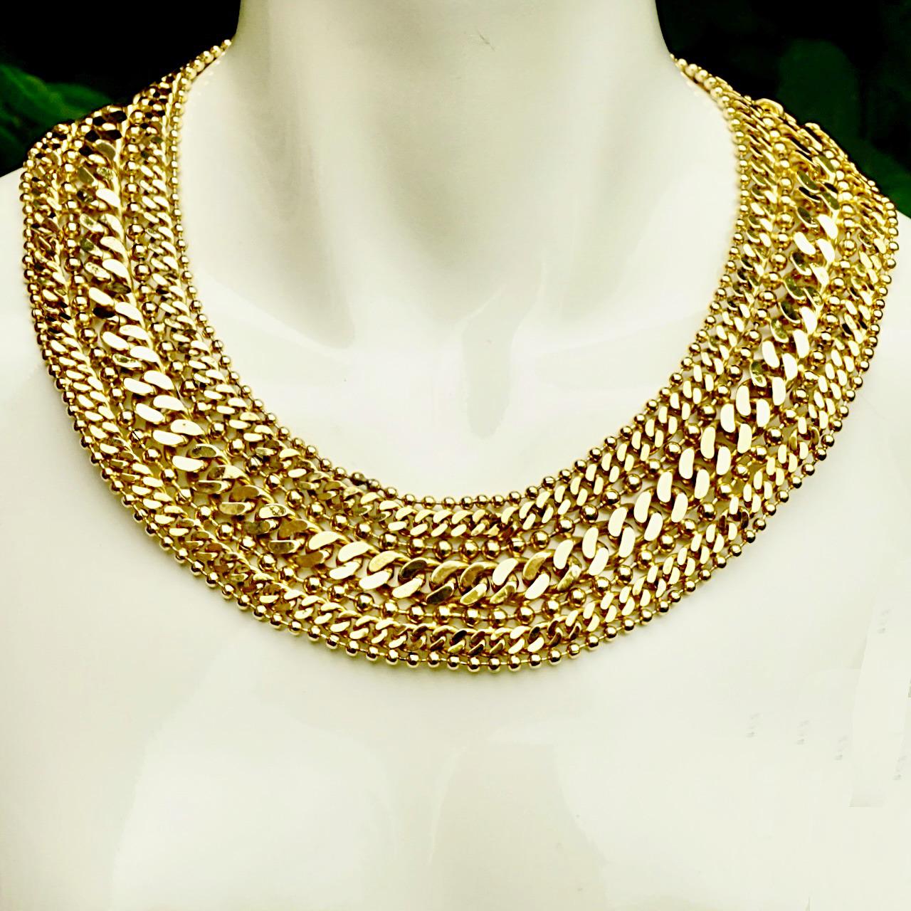 Monet Gold Plated Curb and Ball Link Chain Collar Necklace circa 1980s In Good Condition For Sale In London, GB