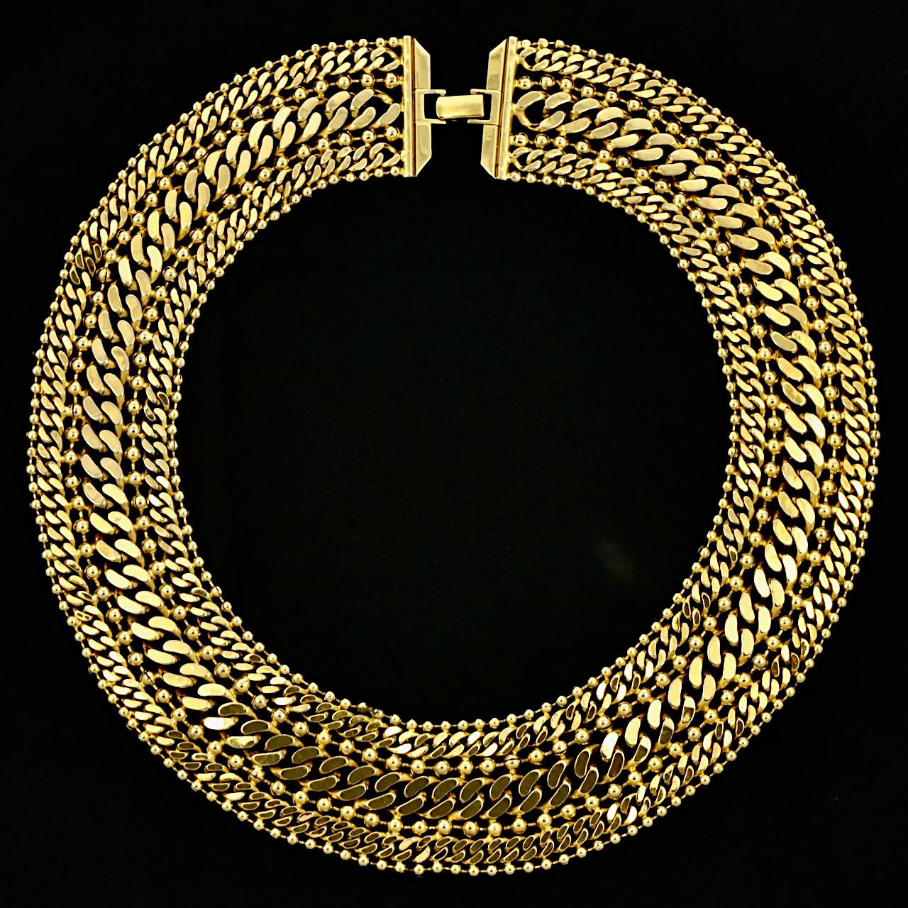 Monet Gold Plated Curb and Ball Link Chain Collar Necklace circa 1980s For Sale 2