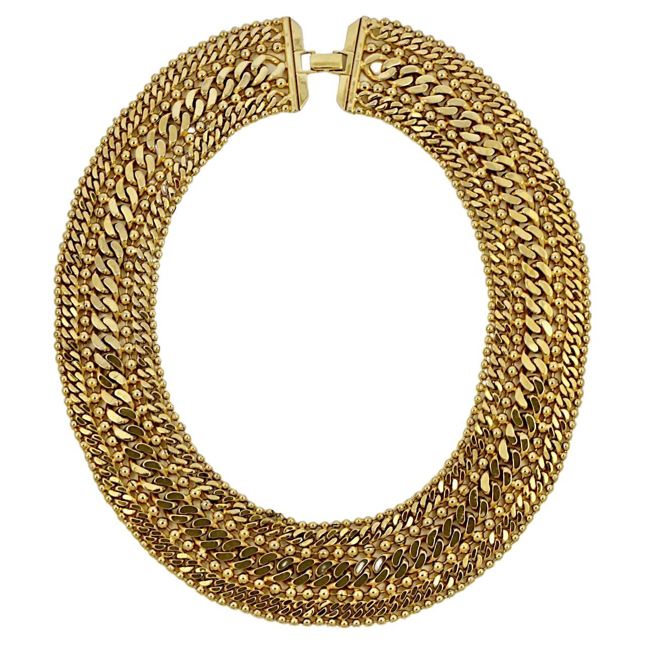 Monet Gold Plated Curb and Ball Link Chain Collar Necklace circa 1980s