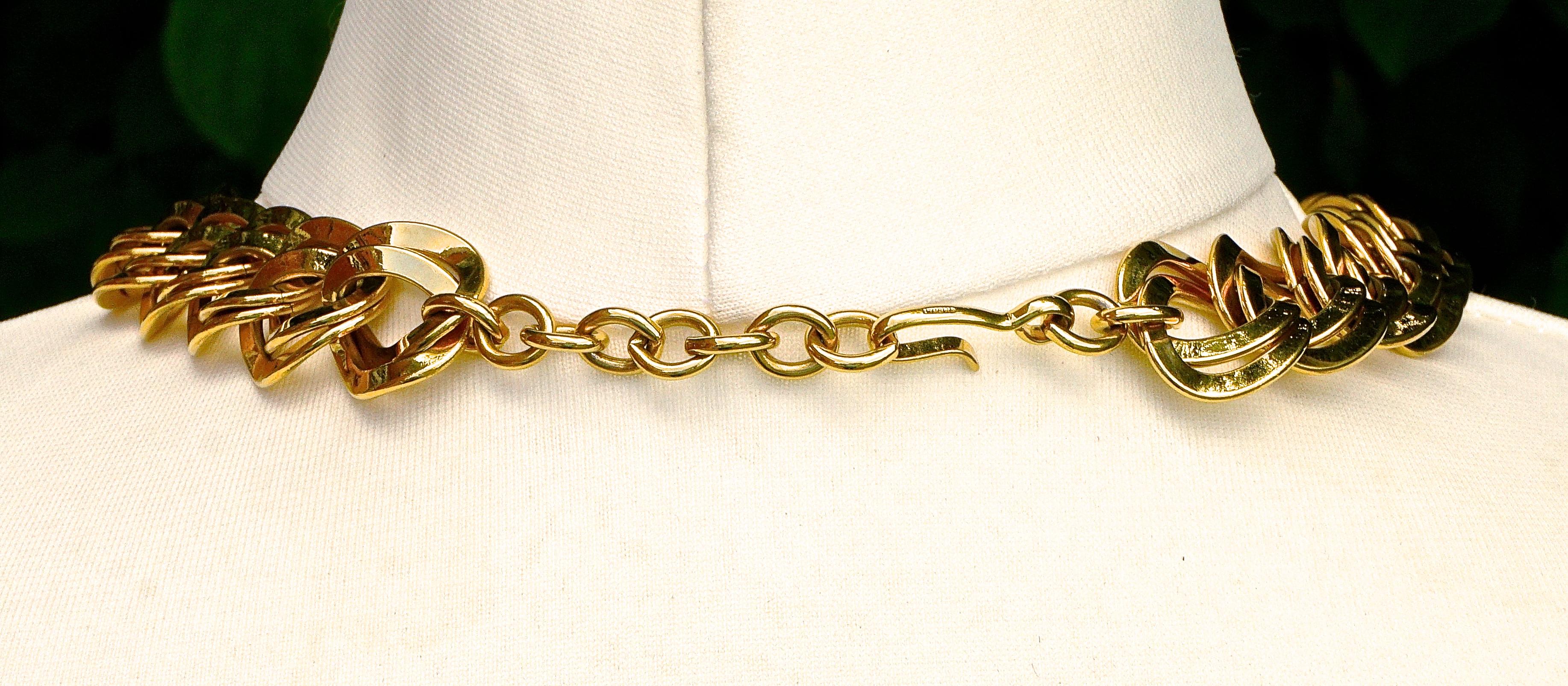 Women's or Men's Monet Gold Plated Double Link Chain Statement Necklace circa 1980s