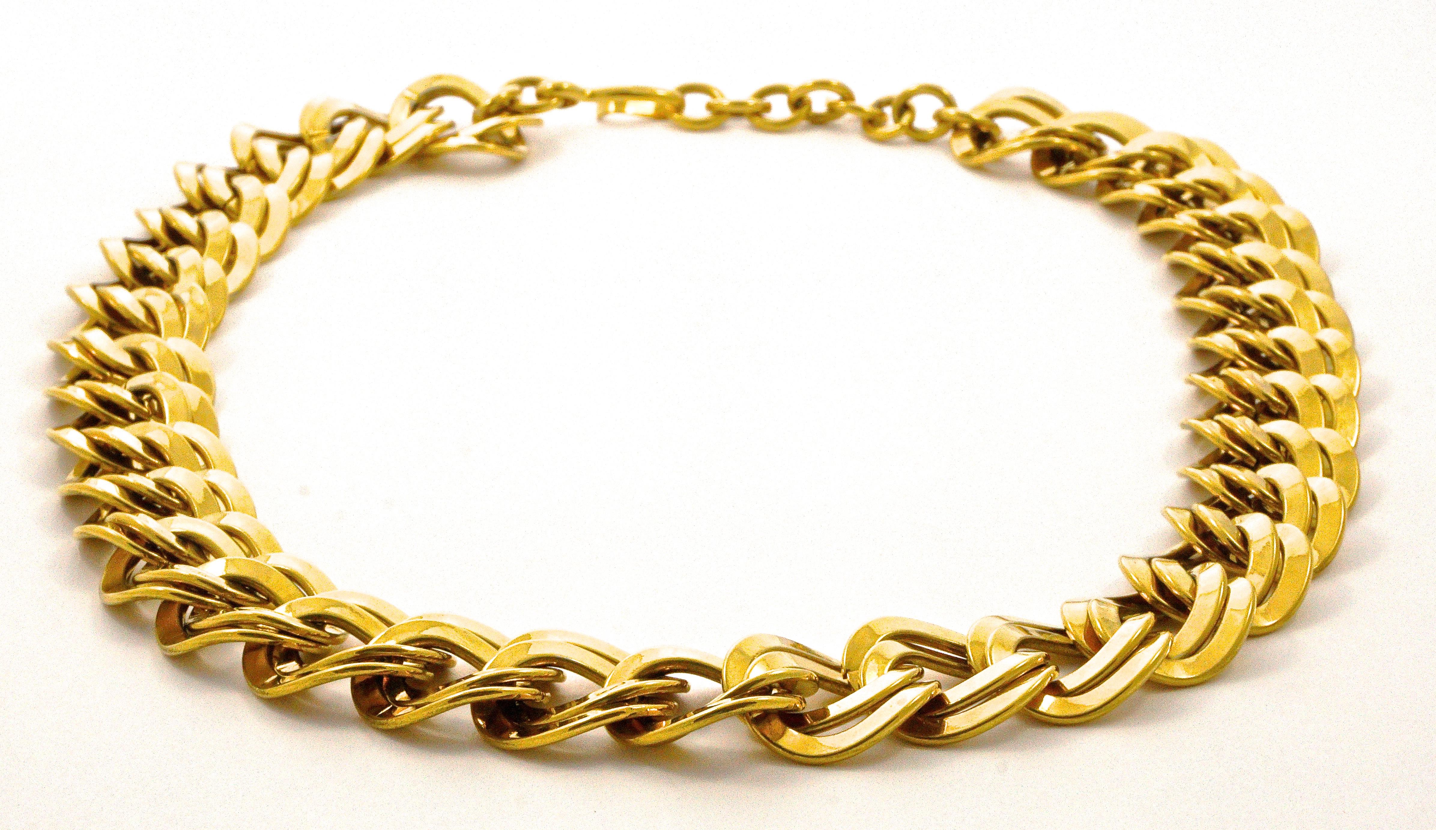 Monet Gold Plated Double Link Chain Statement Necklace circa 1980s  1