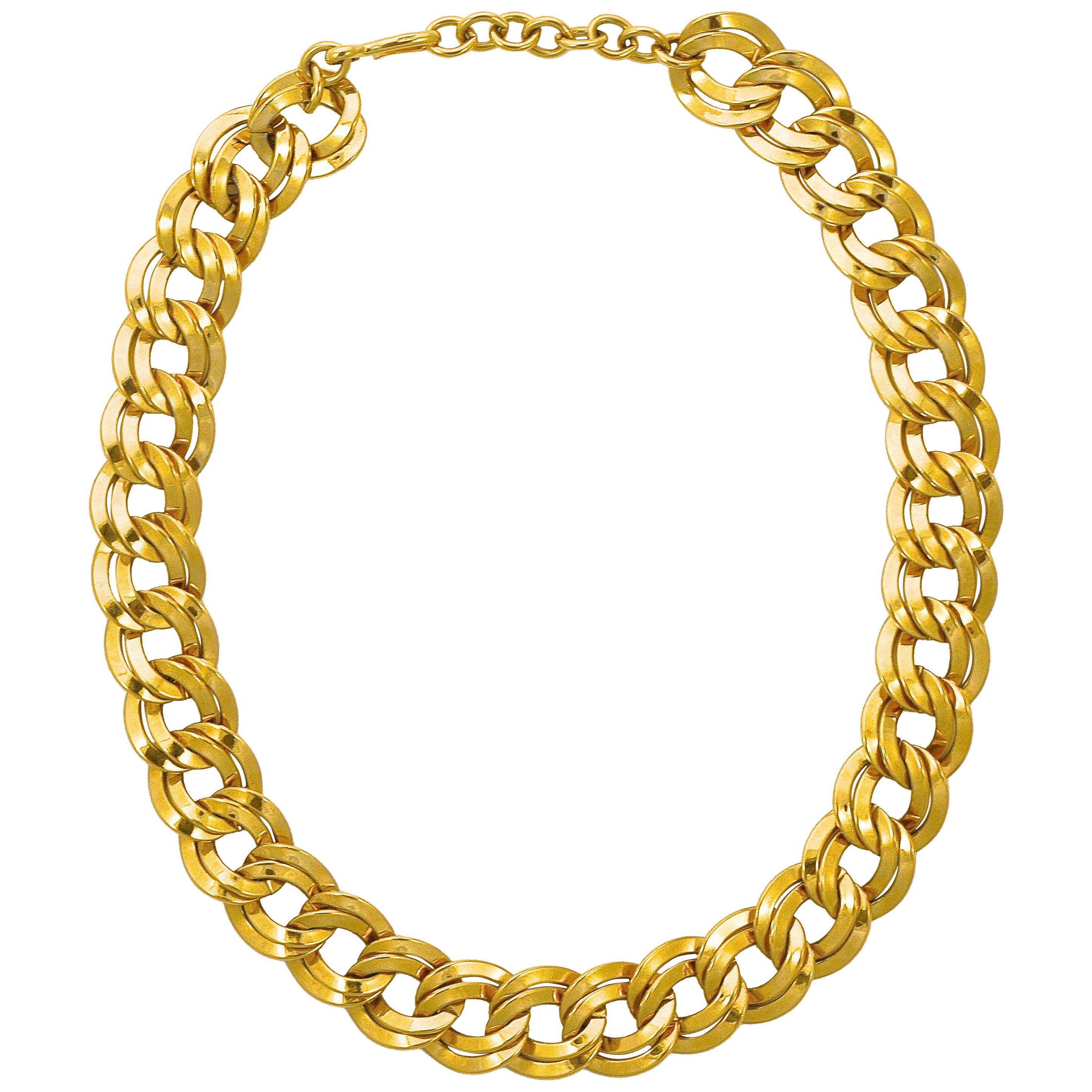 Monet Gold Plated Double Link Chain Statement Necklace circa 1980s 