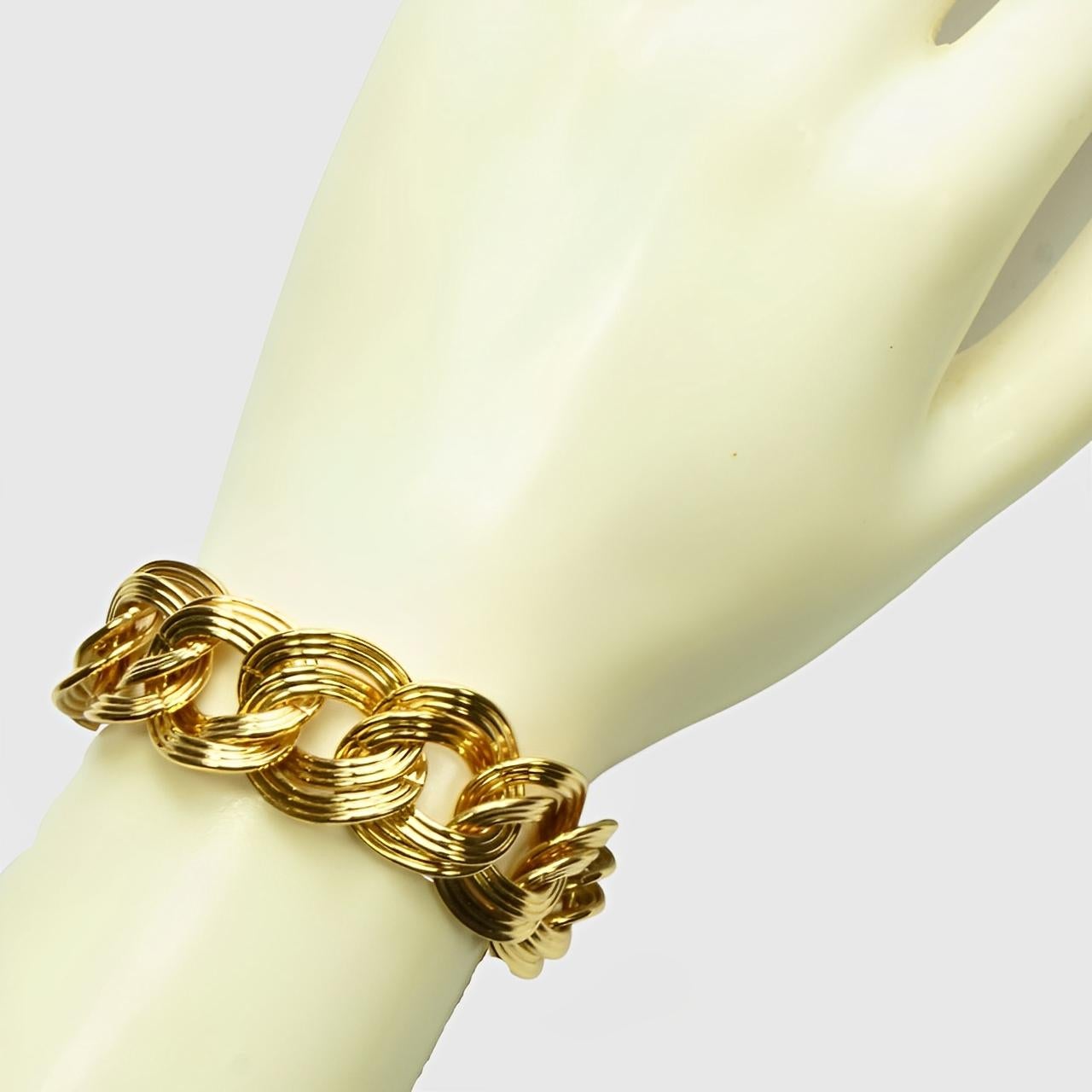 Women's or Men's Monet Gold Plated Double Link Ridged Design Bracelet For Sale