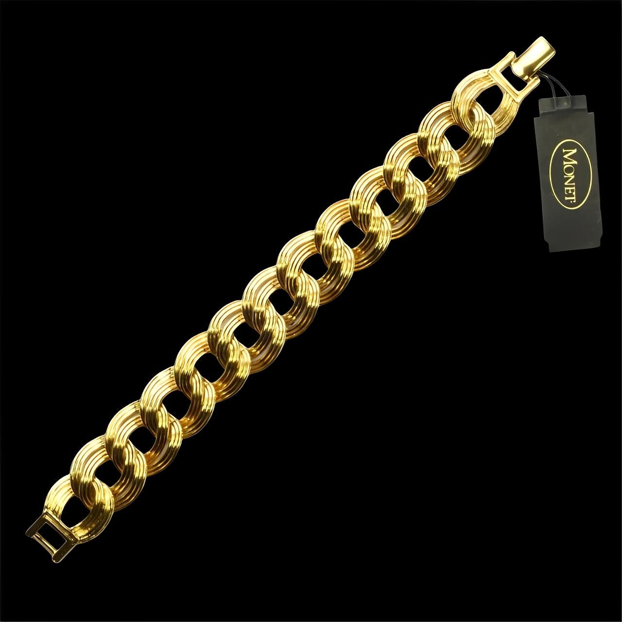 Monet Gold Plated Double Link Ridged Design Bracelet For Sale 2