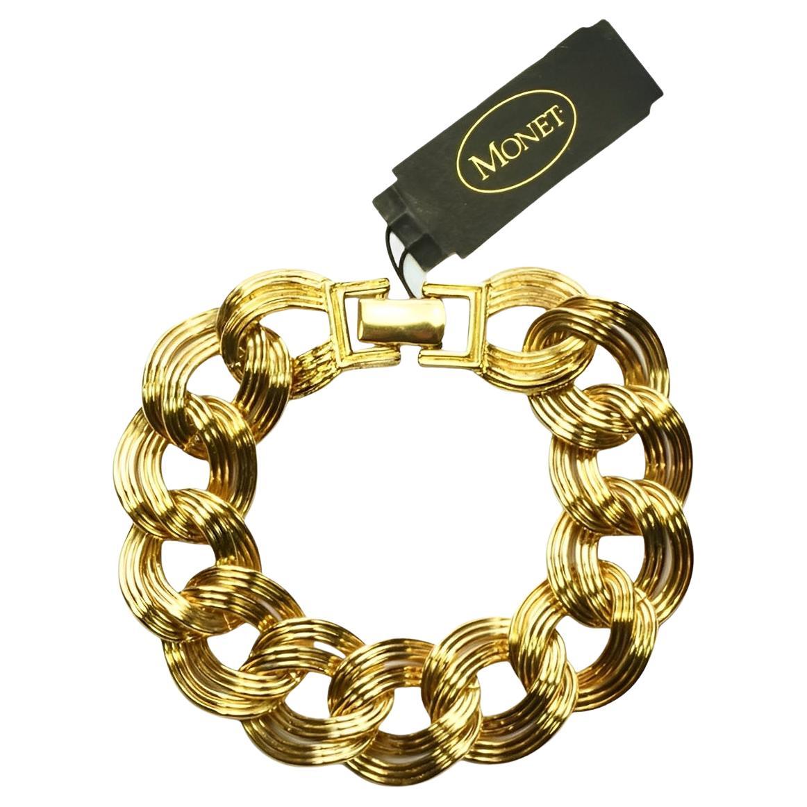 Monet Gold Plated Double Link Ridged Design Bracelet For Sale
