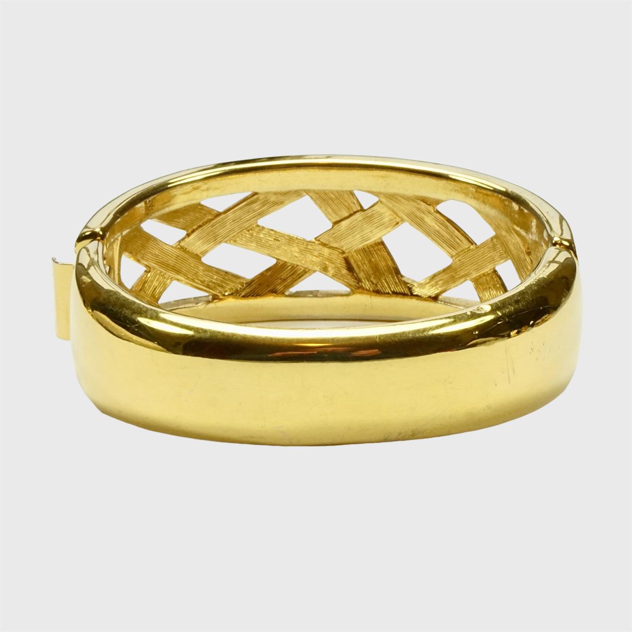 Monet Gold Plated Lattice Design Bangle Bracelet with Side Clasp For Sale 1