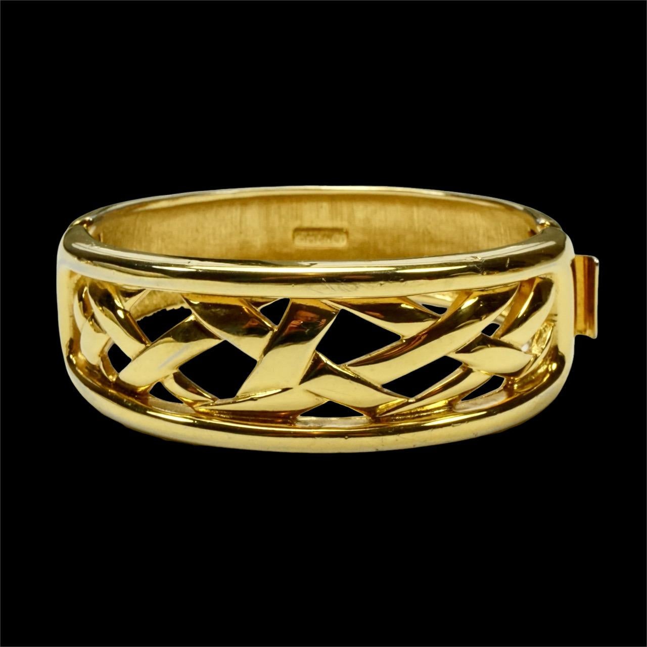Monet Gold Plated Lattice Design Bangle Bracelet with Side Clasp For Sale 4