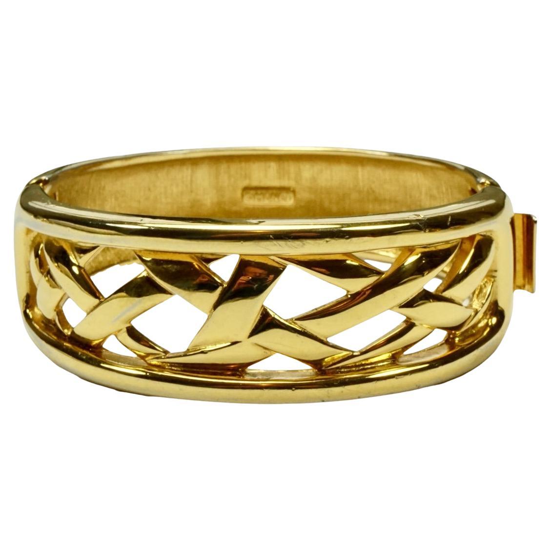 Monet Gold Plated Lattice Design Bangle Bracelet with Side Clasp