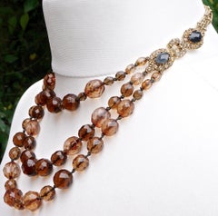 Monet Gold Plated Multi Triple Strand Brown Glass Bead and Chain Necklace