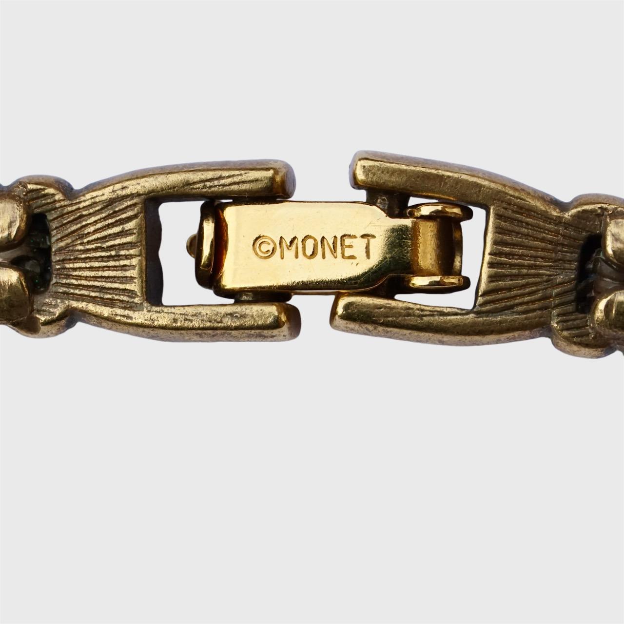 Collana Monet in oro e smalto grigio con pietra di vetro verde scuro in vendita 2