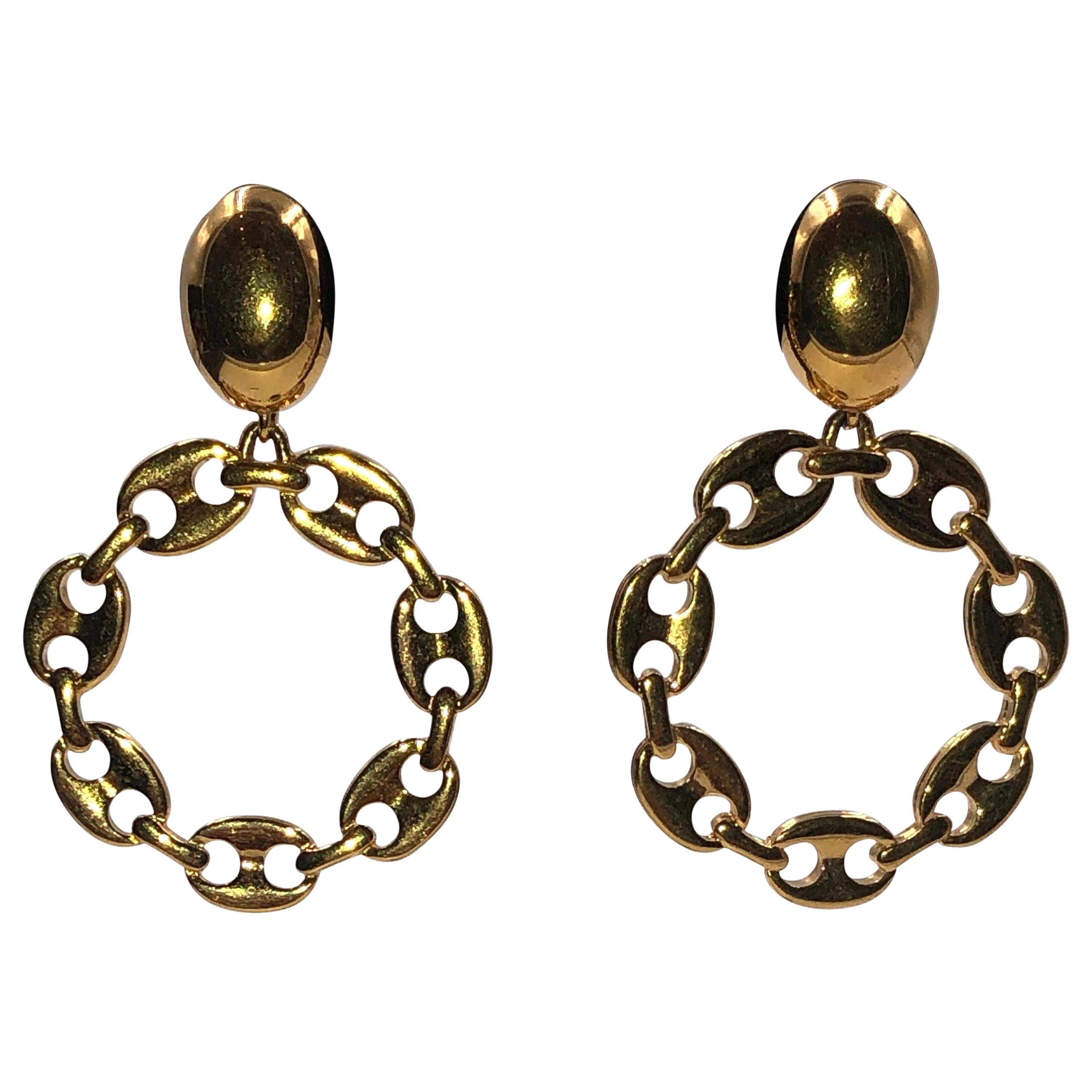 Monet Gucci Style Link Round Pierced Earrings For Sale
