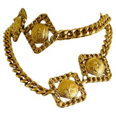 Monet Heavy 209g Gold Curb Chain Coin Medallion Link Adjustable Necklace Belt