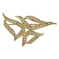 Monet Large Gold Plated and Clear Rhinestone Brooch circa 1980s