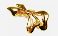 MONET - Large Vintage Gold Tone Bow Brooch - Signed - U. S. - Circa 1980's