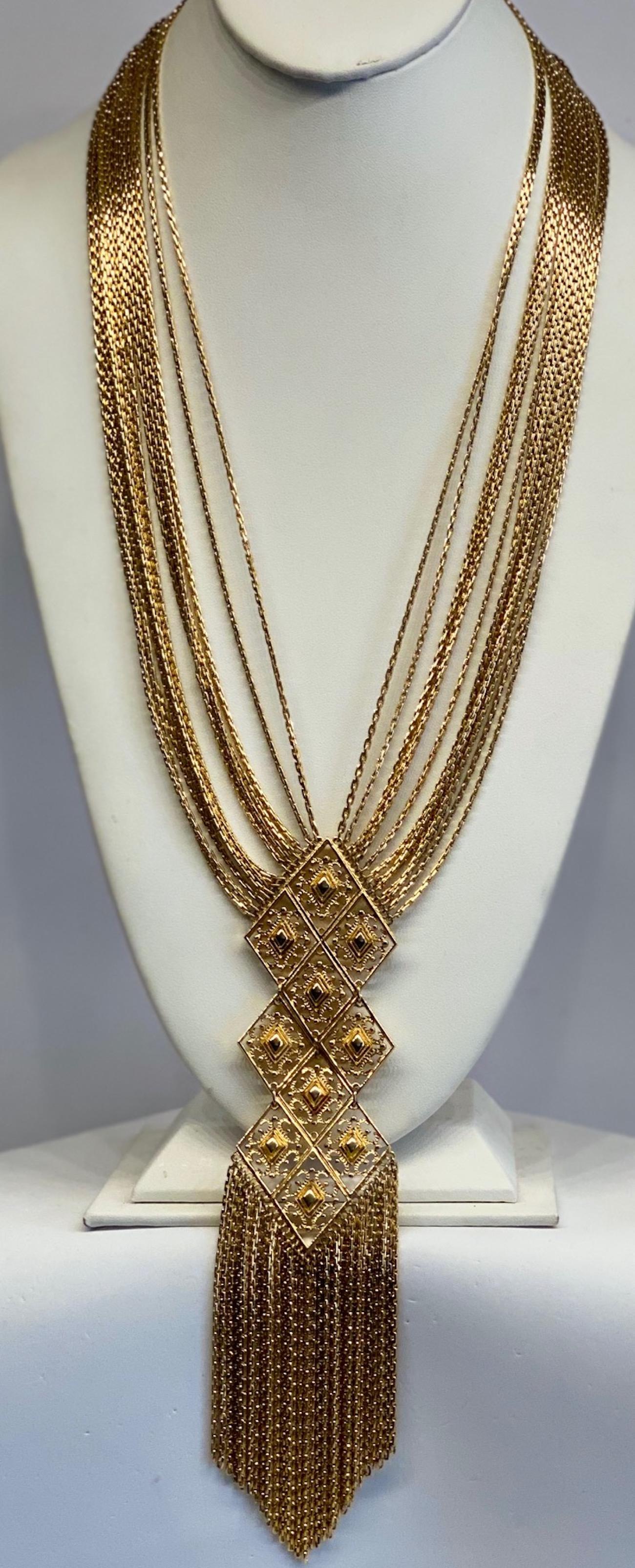 Monet Multi Strand Long Pendant Fringe Necklace, 1960s 12